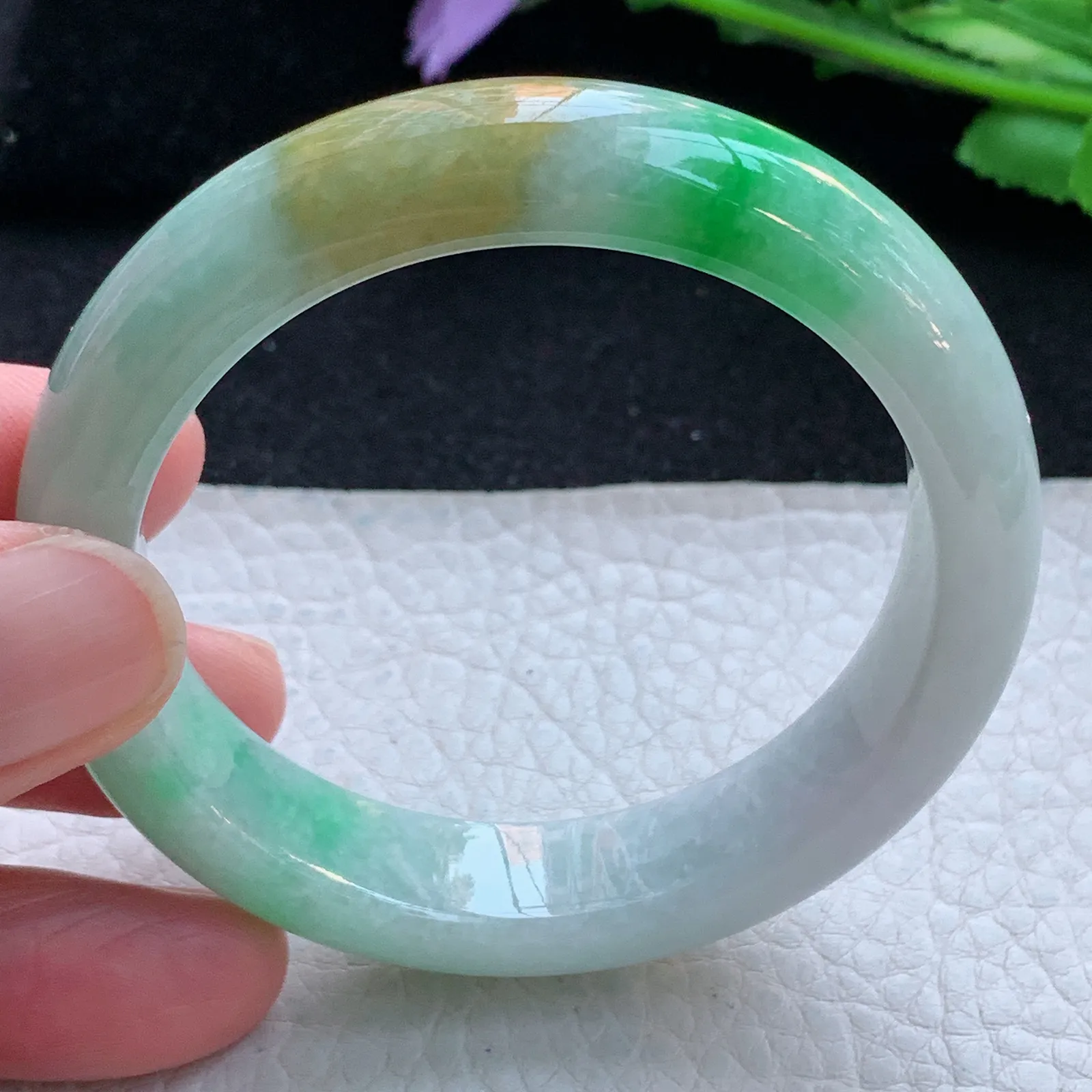 mq小圈口52*12.5*8平安镯 缅甸翡翠a货玉手镯三彩宽边珠宝玉手环