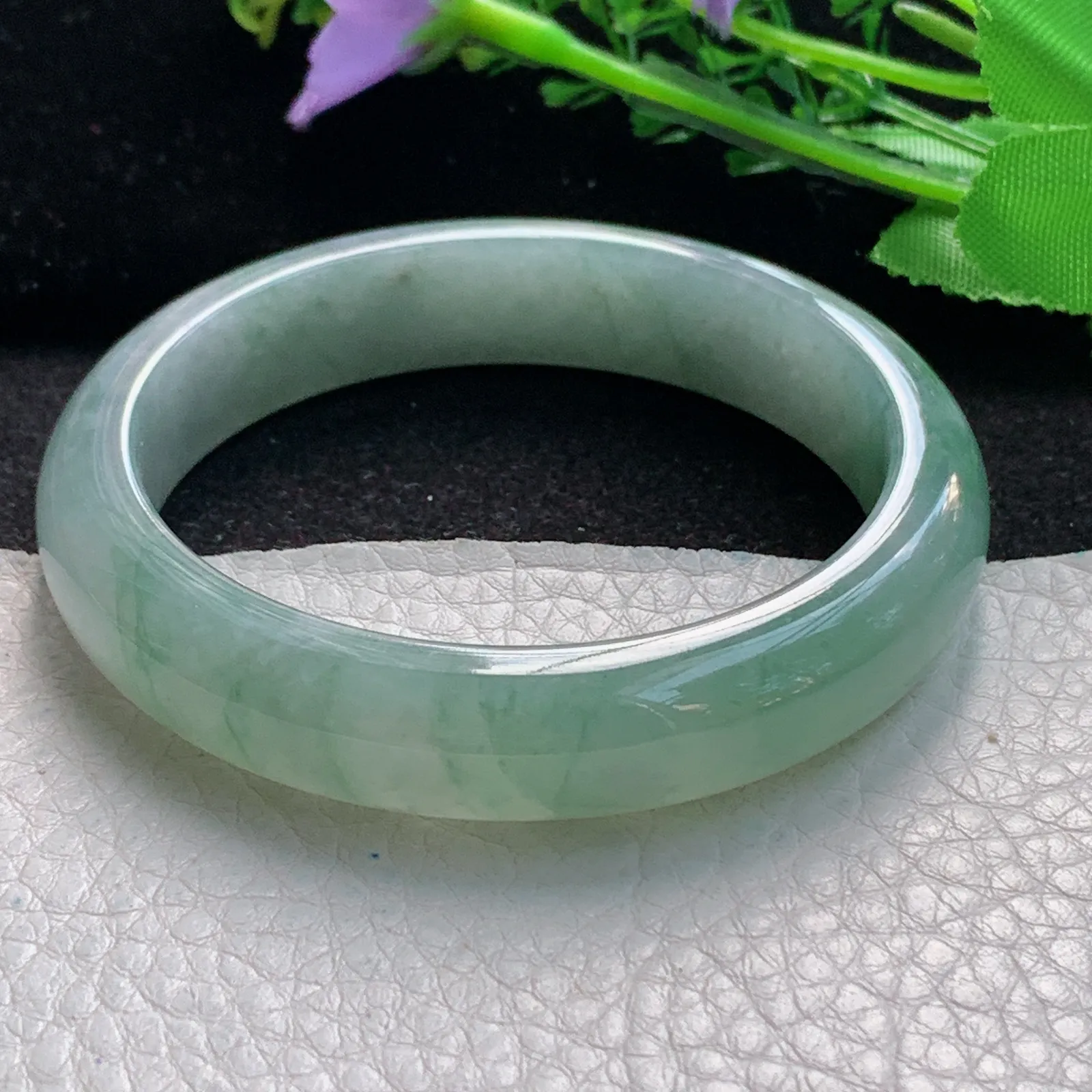 z自然光56.5*12.6*8平安镯 缅甸翡翠a货玉手镯冰胶清新宽边珠宝玉手环