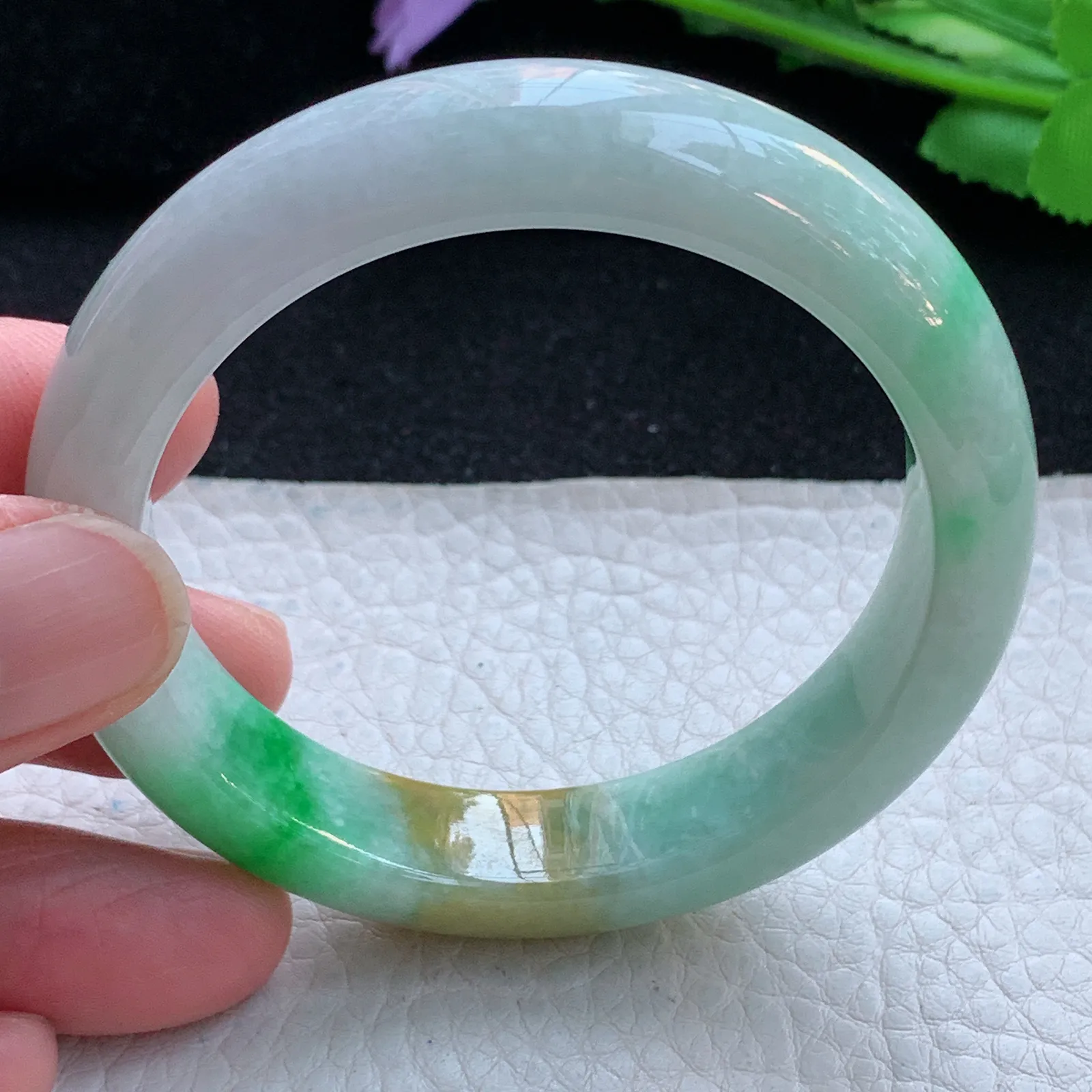 mq小圈口52*12.5*8平安镯 缅甸翡翠a货玉手镯三彩宽边珠宝玉手环