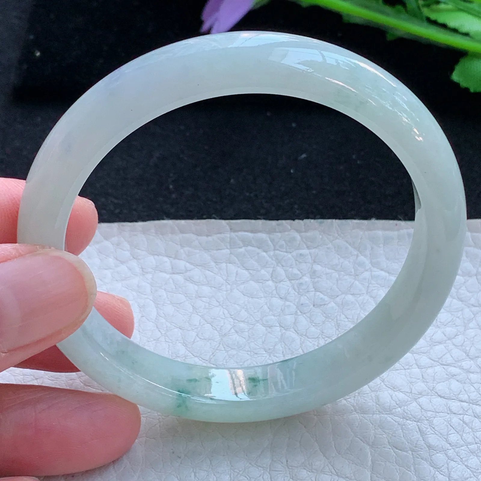 xx自然光56*10.6*7.3平安镯 缅甸翡翠a货玉手镯冰飘花宽边玉手环