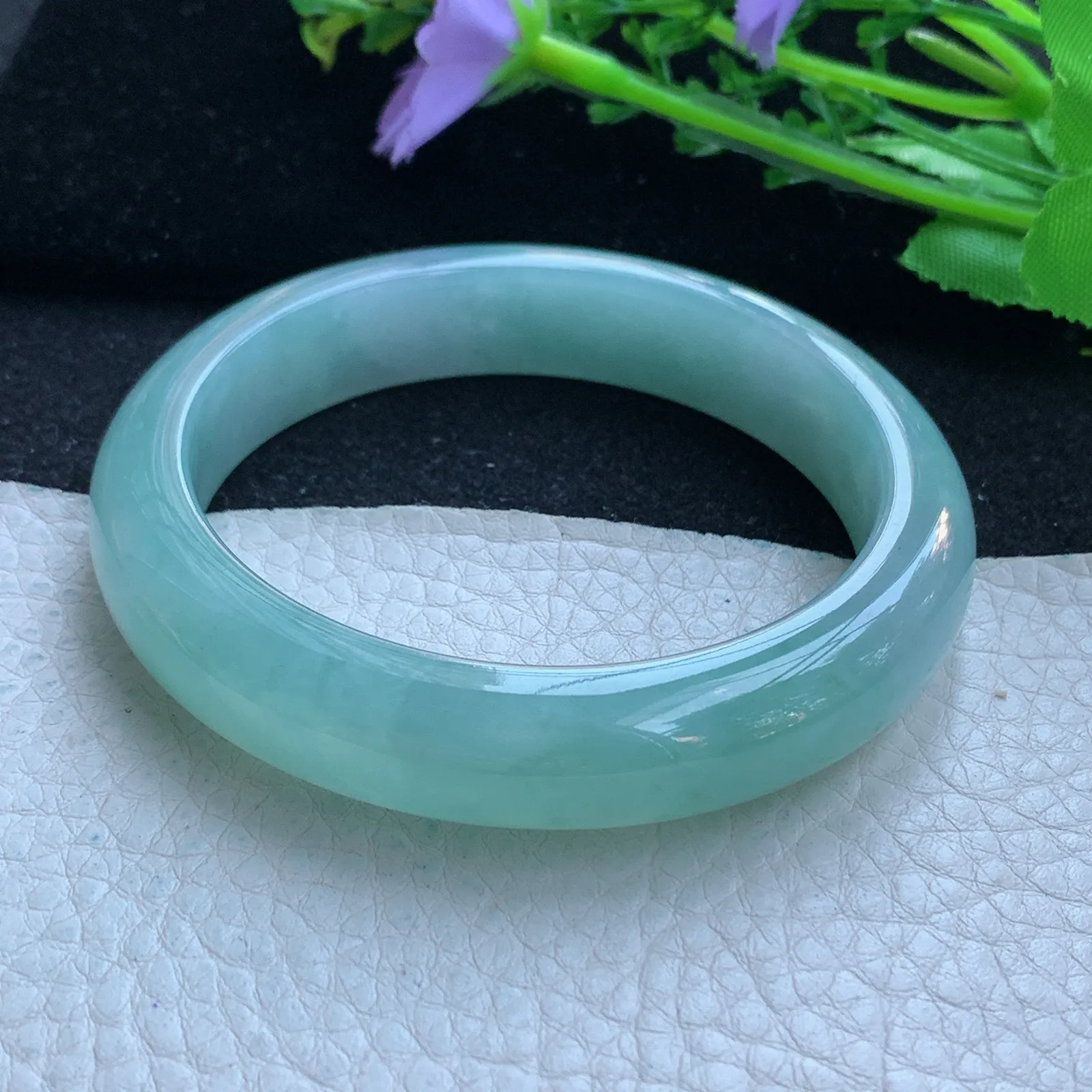 hf自然光57*12.8*9平安镯 缅甸翡翠a货玉手镯冰晴厚装宽边珠宝玉手环