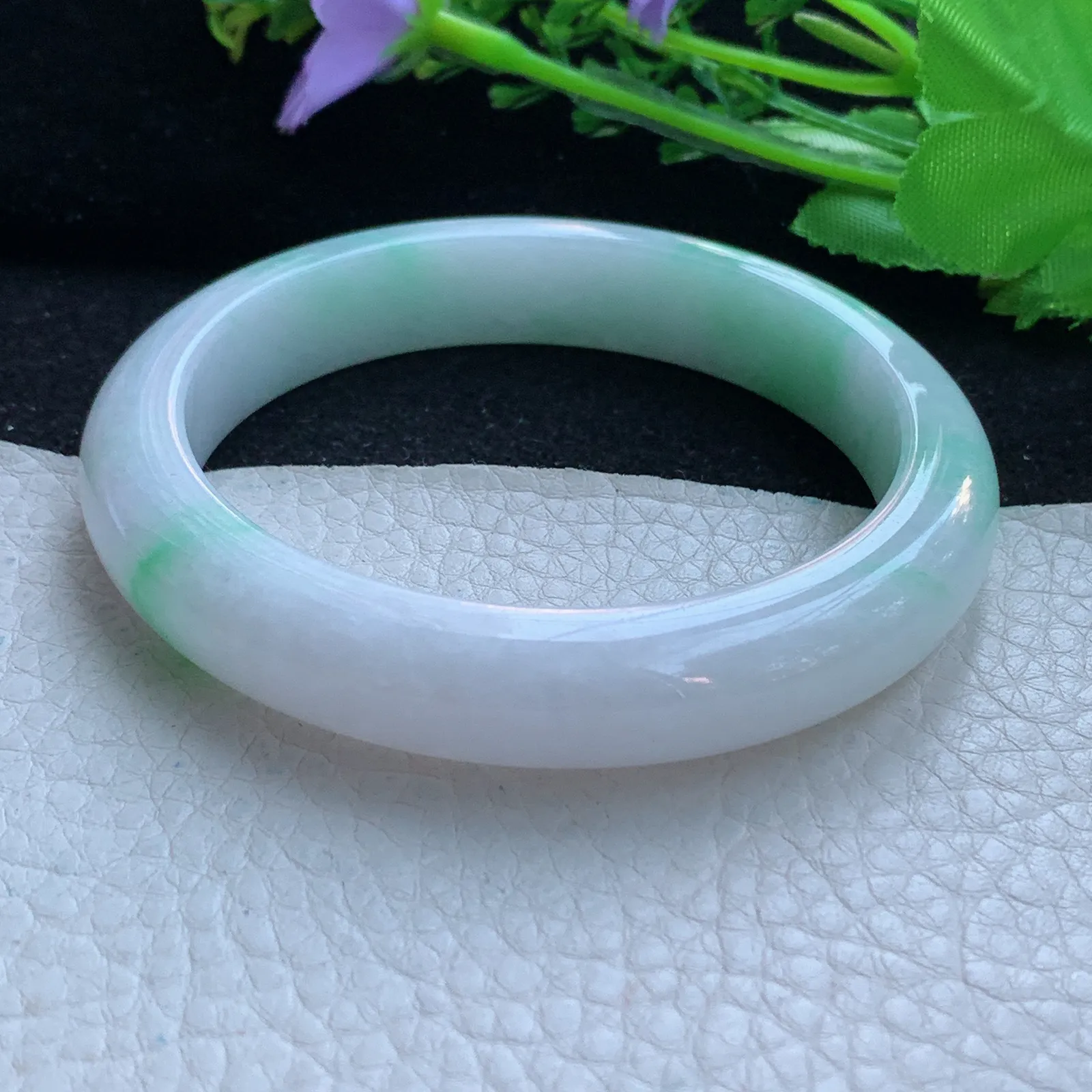 yh大圈口60*12*8.6平安镯 缅甸翡翠a货玉手镯飘阳绿宽边玉手环