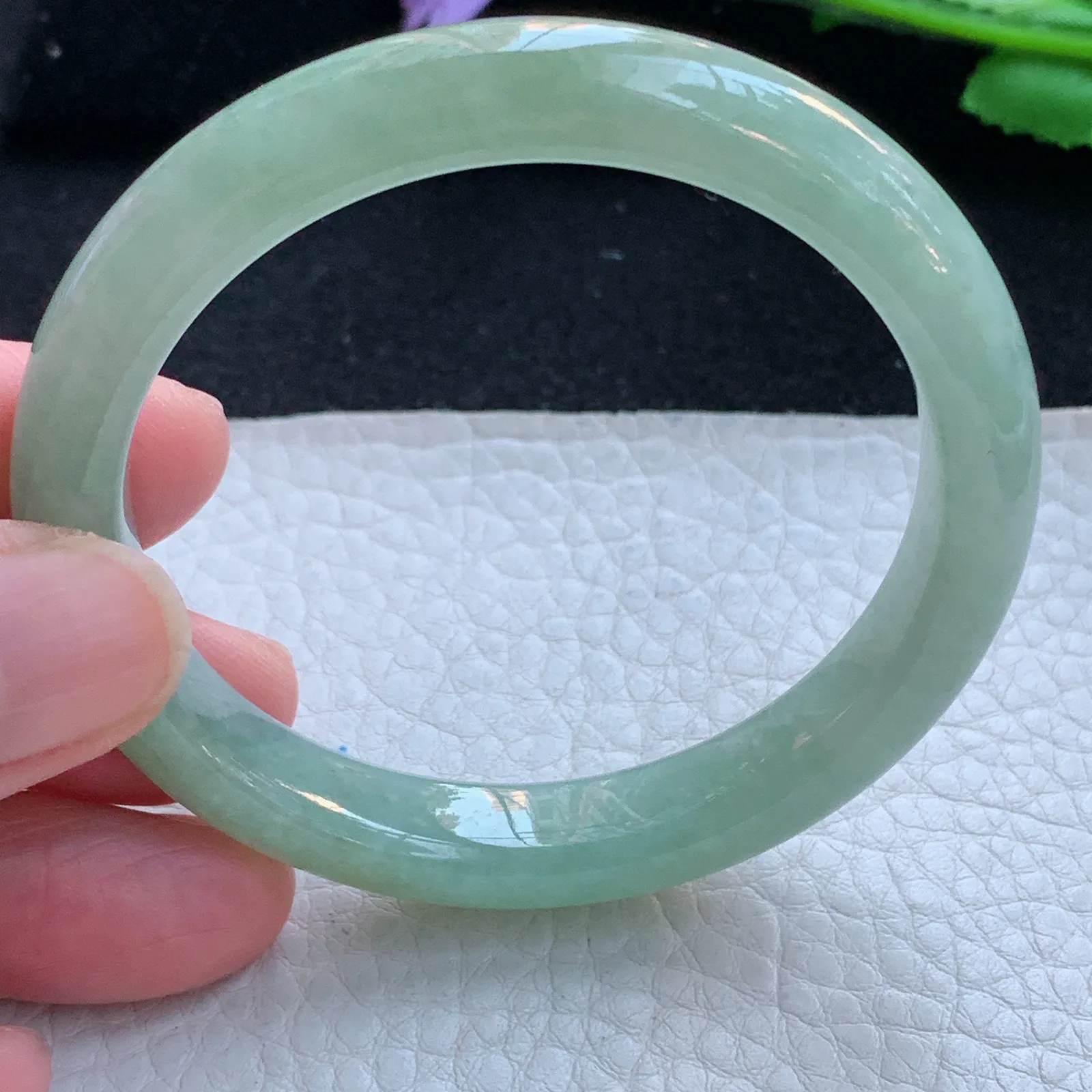 xx小圈口53*9.5*7.5平安镯 缅甸翡翠a货玉手镯双彩秀气宽边玉手环