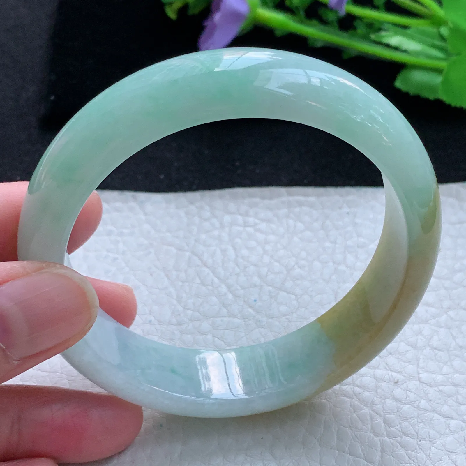 z大圈口60*16*8轮胎镯 缅甸翡翠a货玉手镯冰双彩大气宽边珠宝玉手环