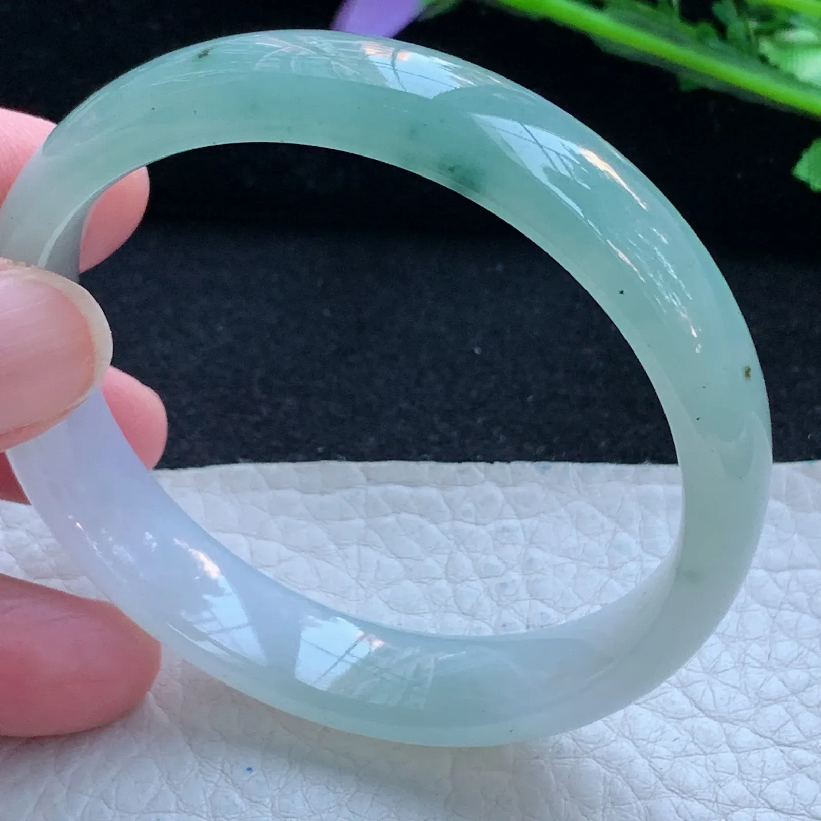 h自然光55*12*6.7平字镯 缅甸翡翠a货玉手镯冰透飘花宽边玉手环