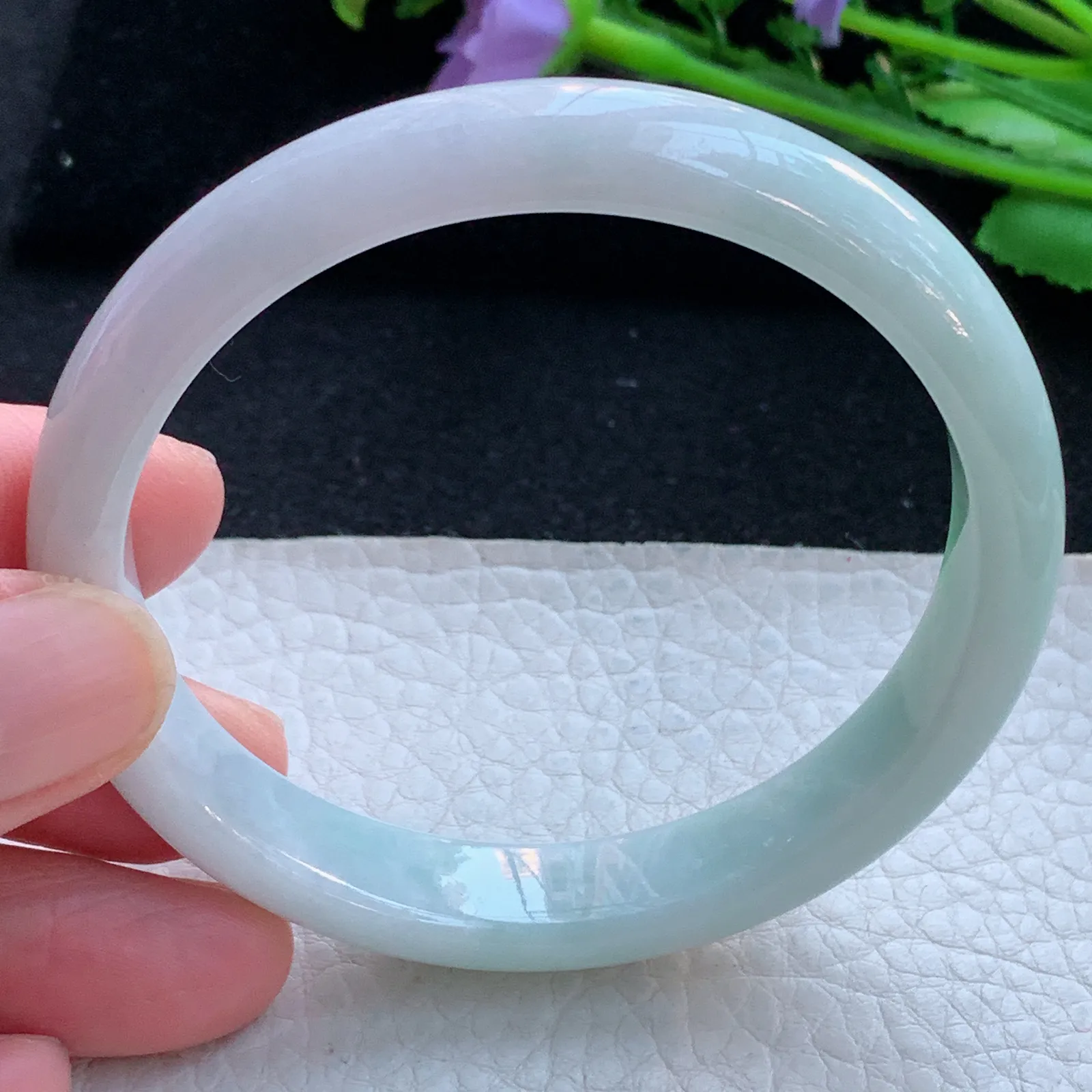 xx自然光58*11*7平安镯 缅甸翡翠a货玉手镯飘花秀气宽边玉手环