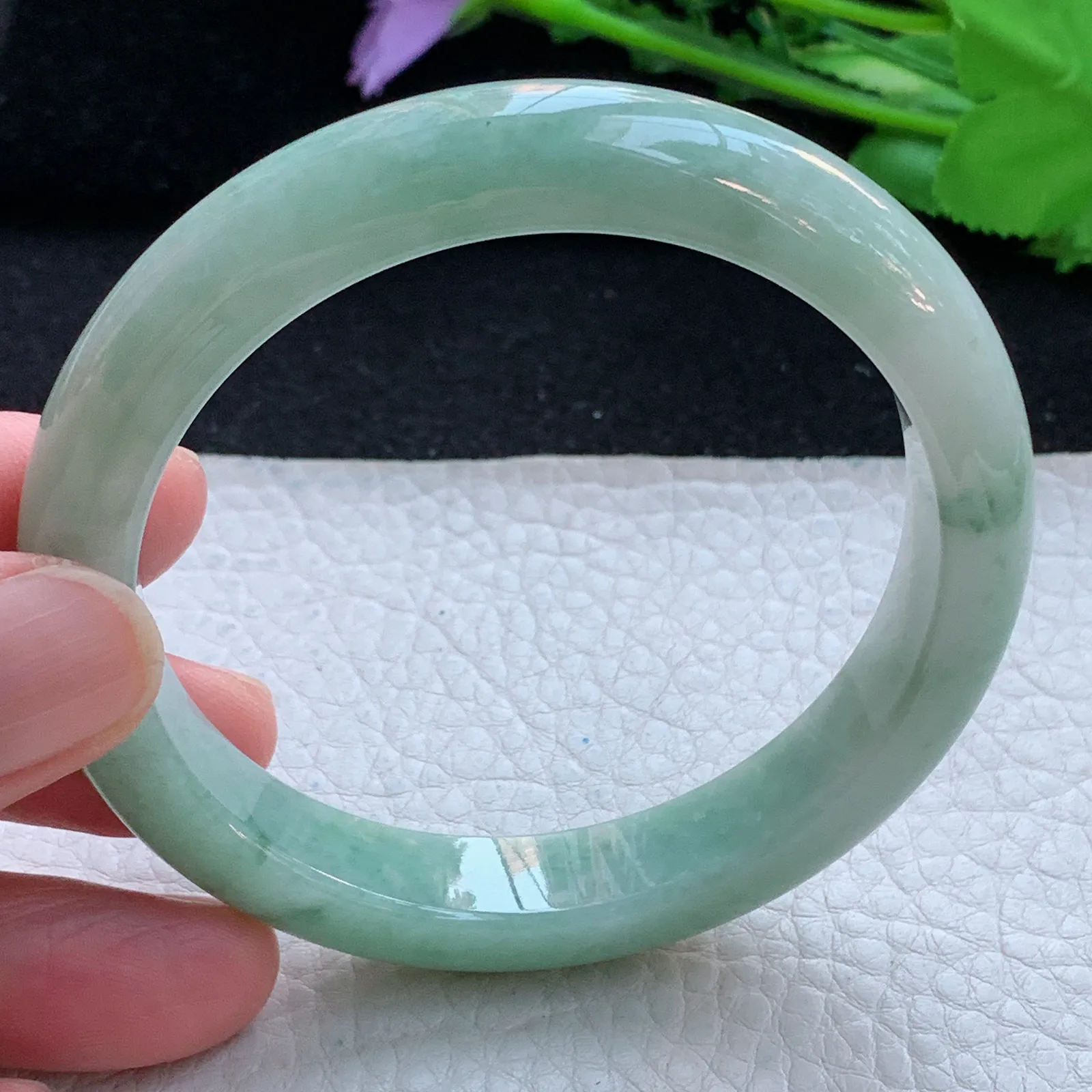 n自然光57.5*11.8*8.5平安镯 缅甸翡翠a货玉手镯清新宽边珠宝玉手环