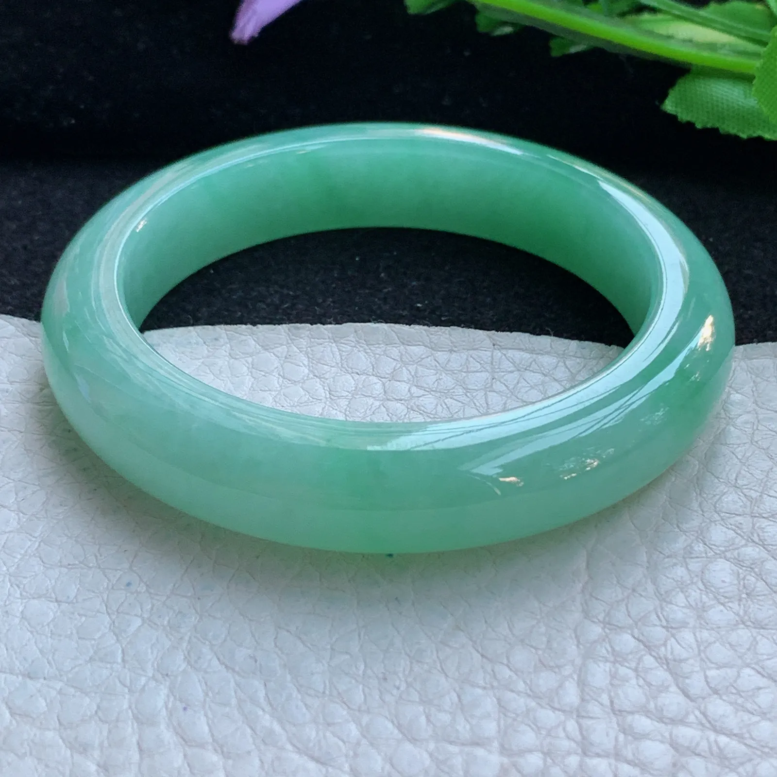 js自然光53.5*12*9.5平安镯 缅甸翡翠a货玉手镯冰阳宽边玉手环