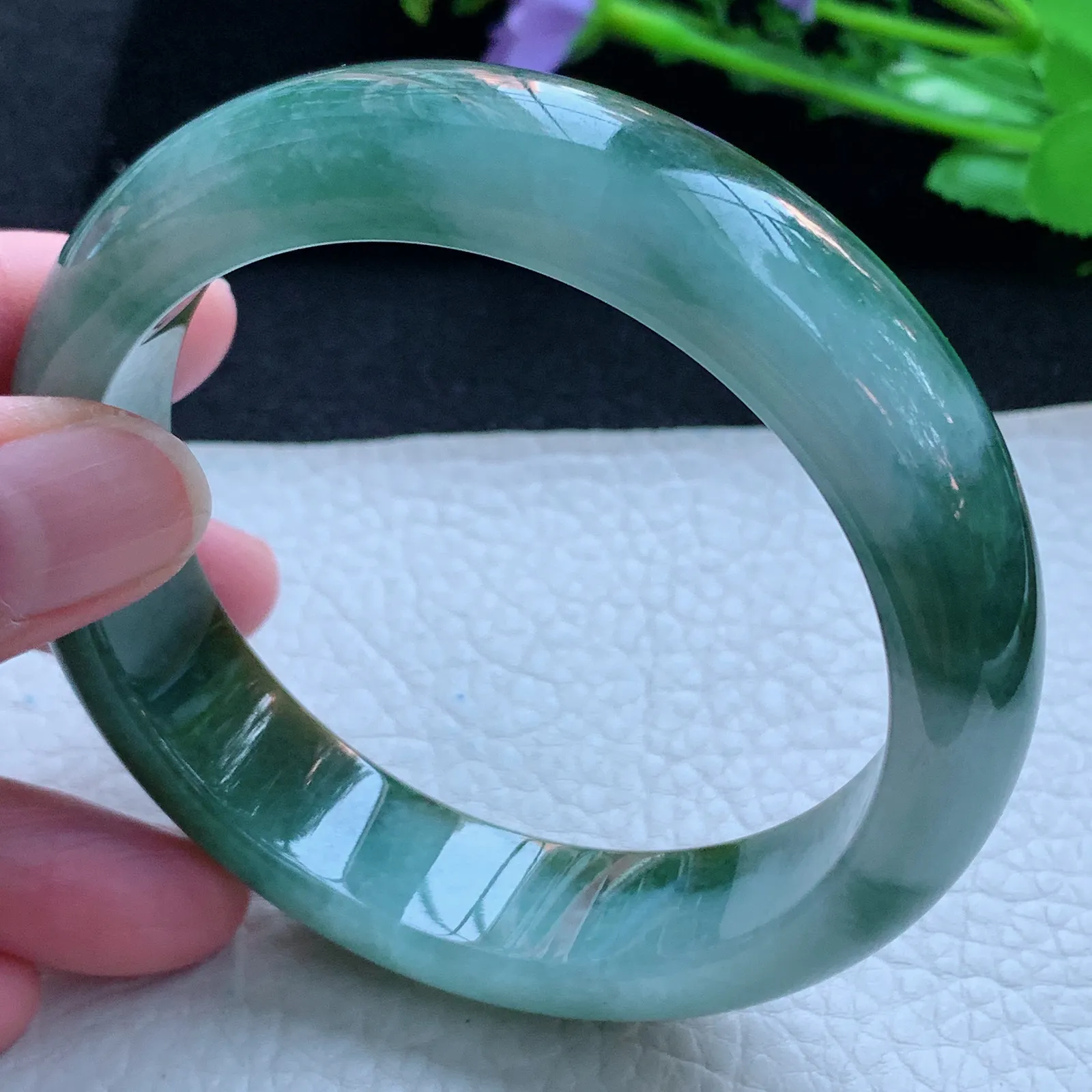 jx大圈口63*16*9.3轮胎镯 缅甸翡翠a货玉手镯飘双彩厚装宽边玉手环