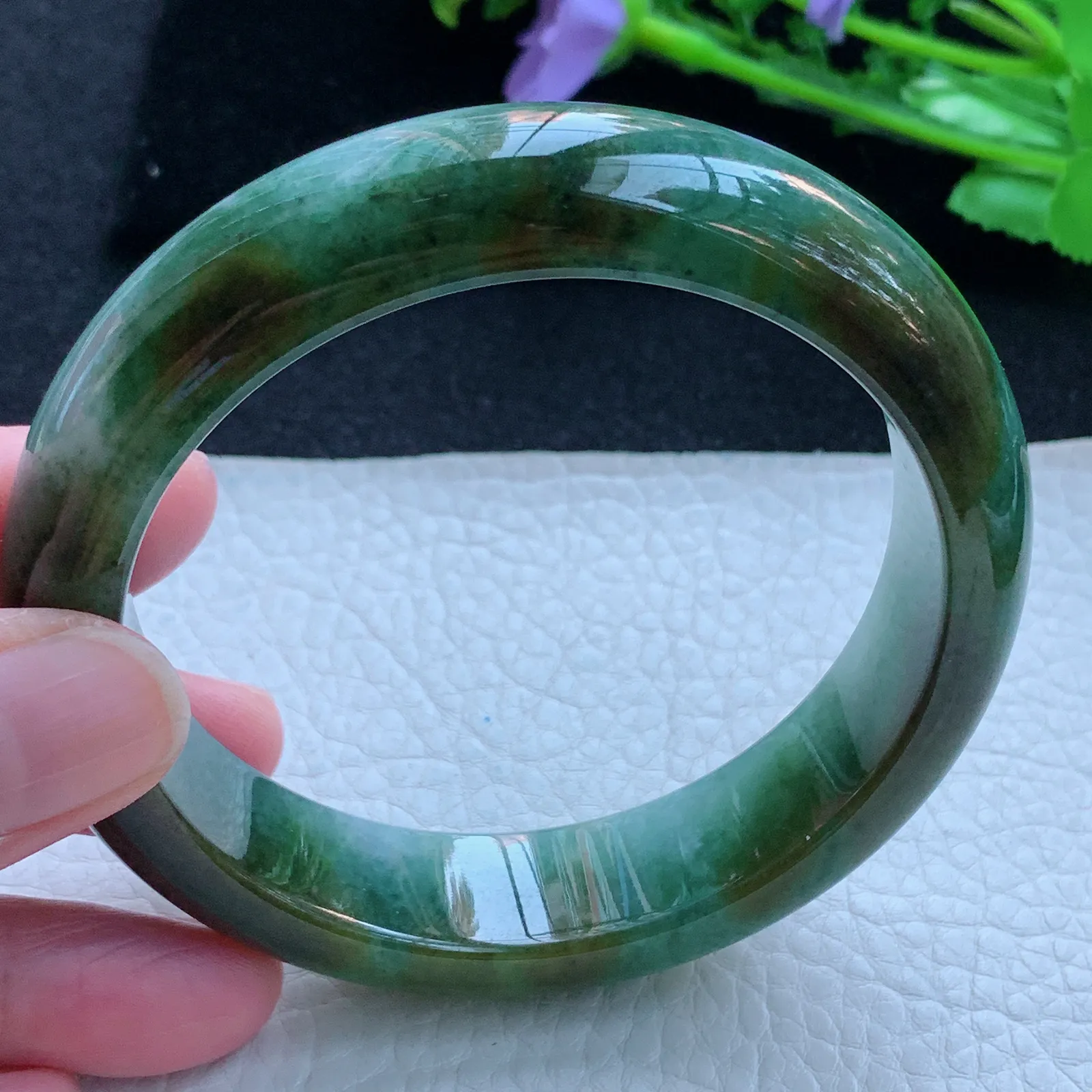 jx大圈口63*16*9.3轮胎镯 缅甸翡翠a货玉手镯飘双彩厚装宽边玉手环