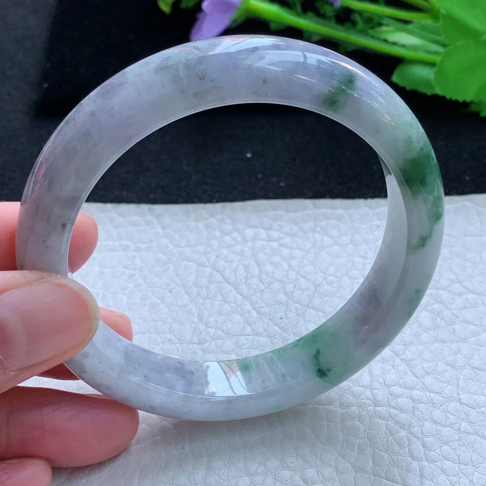 xc自然光57.8*12.8*8.3平安镯 缅甸翡翠a货玉手镯飘花宽边珠宝玉手环