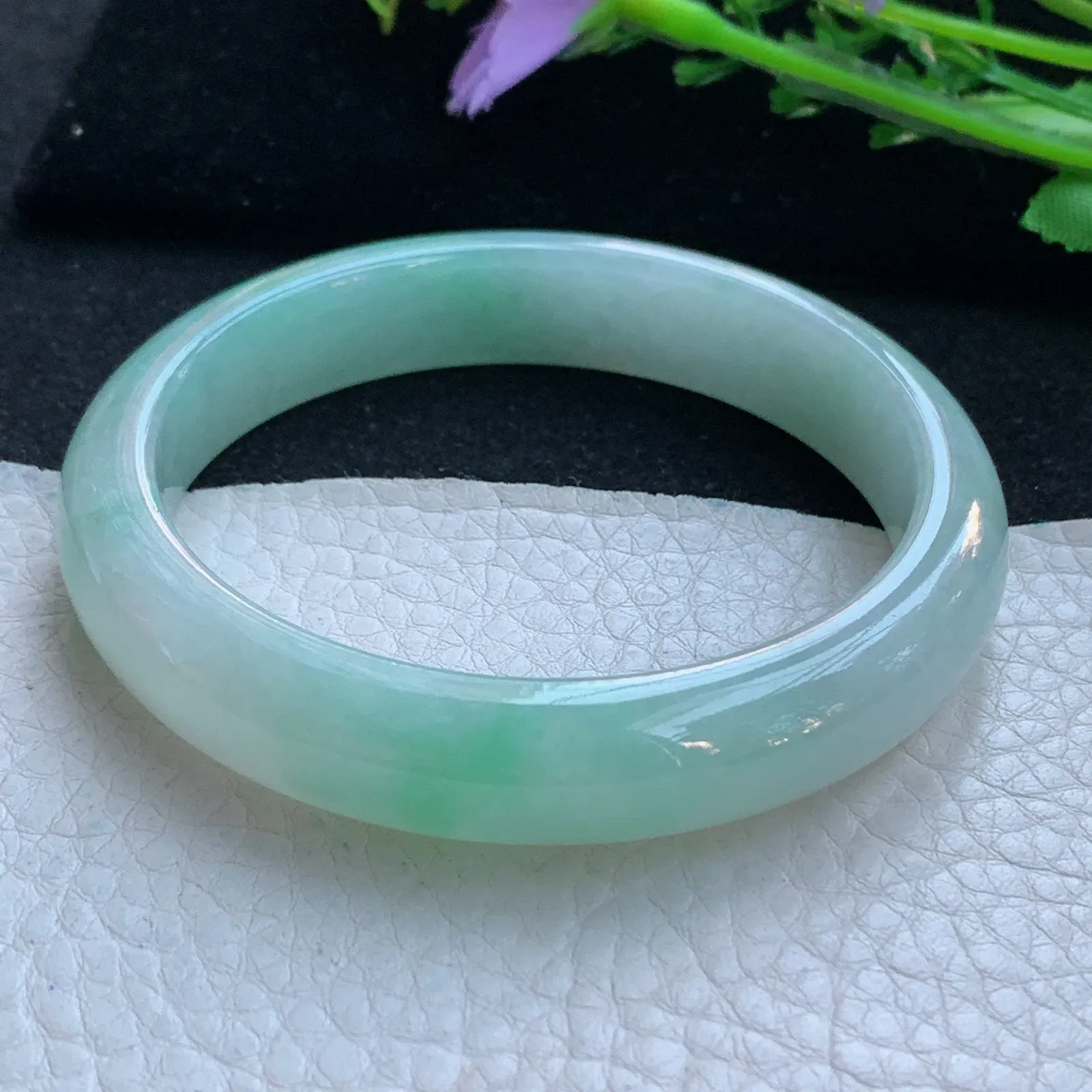 xx自然光57.5*12*7.8平安镯 缅甸翡翠a货玉手镯清爽飘绿宽边玉手环