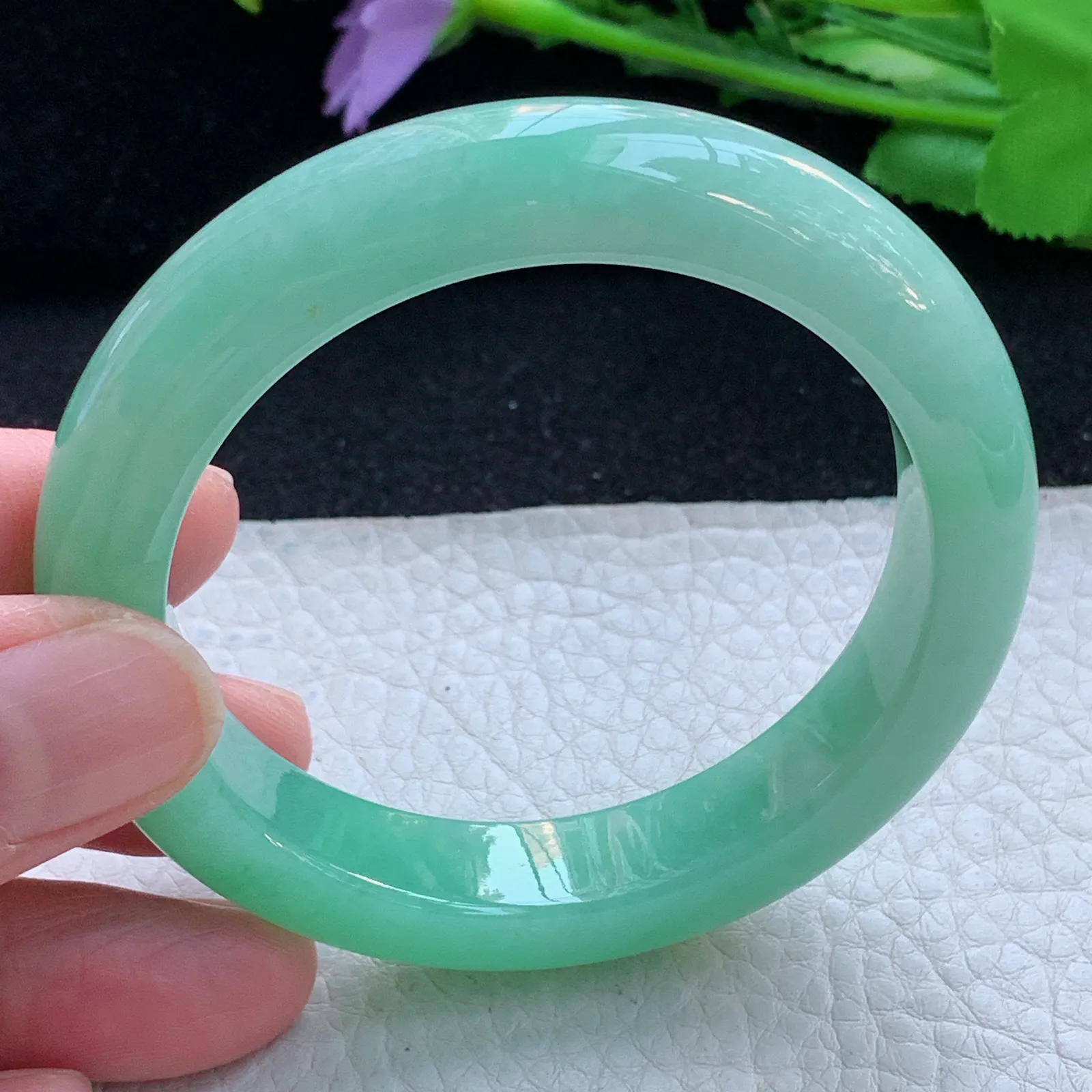 js自然光53.5*12*9.5平安镯 缅甸翡翠a货玉手镯冰阳宽边玉手环