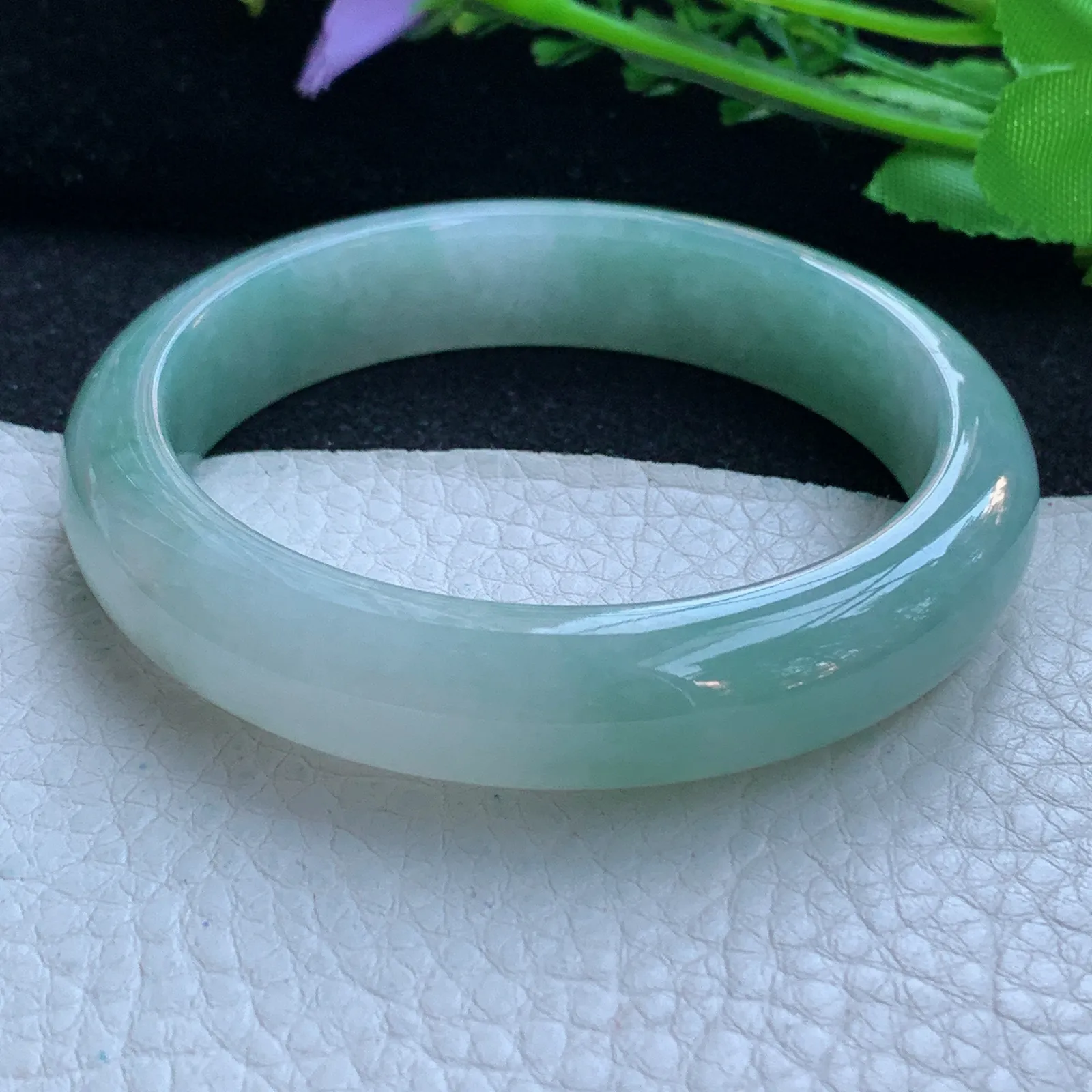 yh自然光55*12.8*8平安镯 缅甸翡翠a货玉手镯冰蓝宽边玉手环