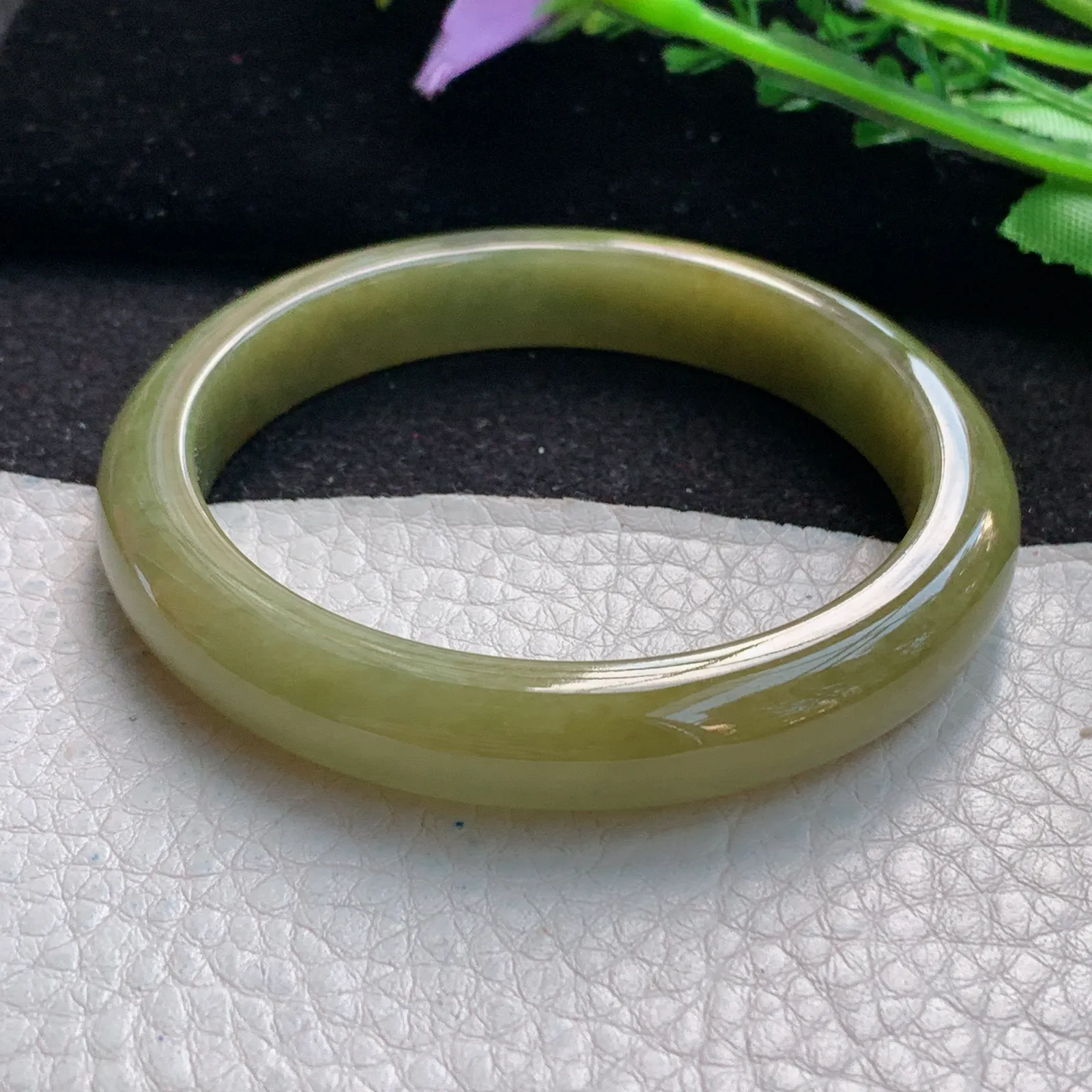 z自然光54.5*10*7.6平安镯 缅甸翡翠a货玉手镯冰黄秀气宽边珠宝玉手环