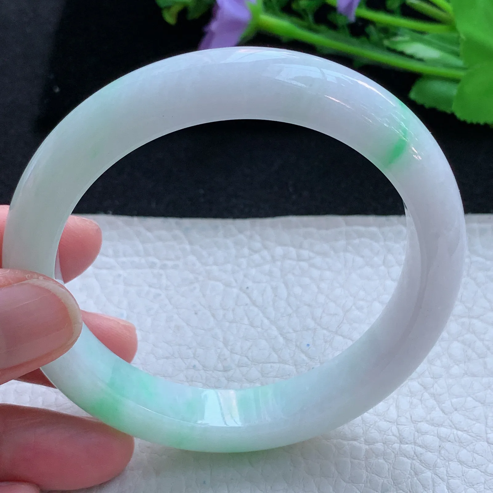 yh大圈口60*12*8.6平安镯 缅甸翡翠a货玉手镯飘阳绿宽边玉手环