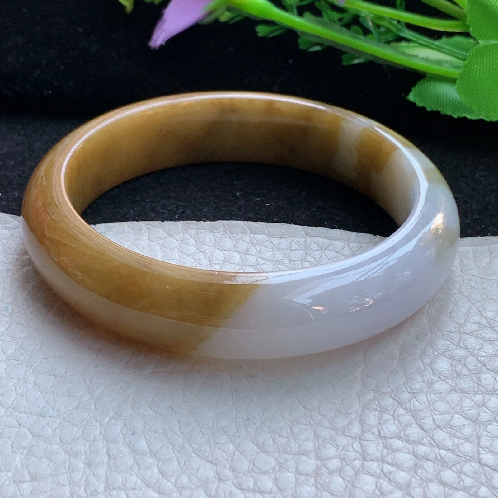 mq自然光58*14.3*8.5平安镯 缅甸翡翠a货玉手镯双彩宽边珠宝玉手环