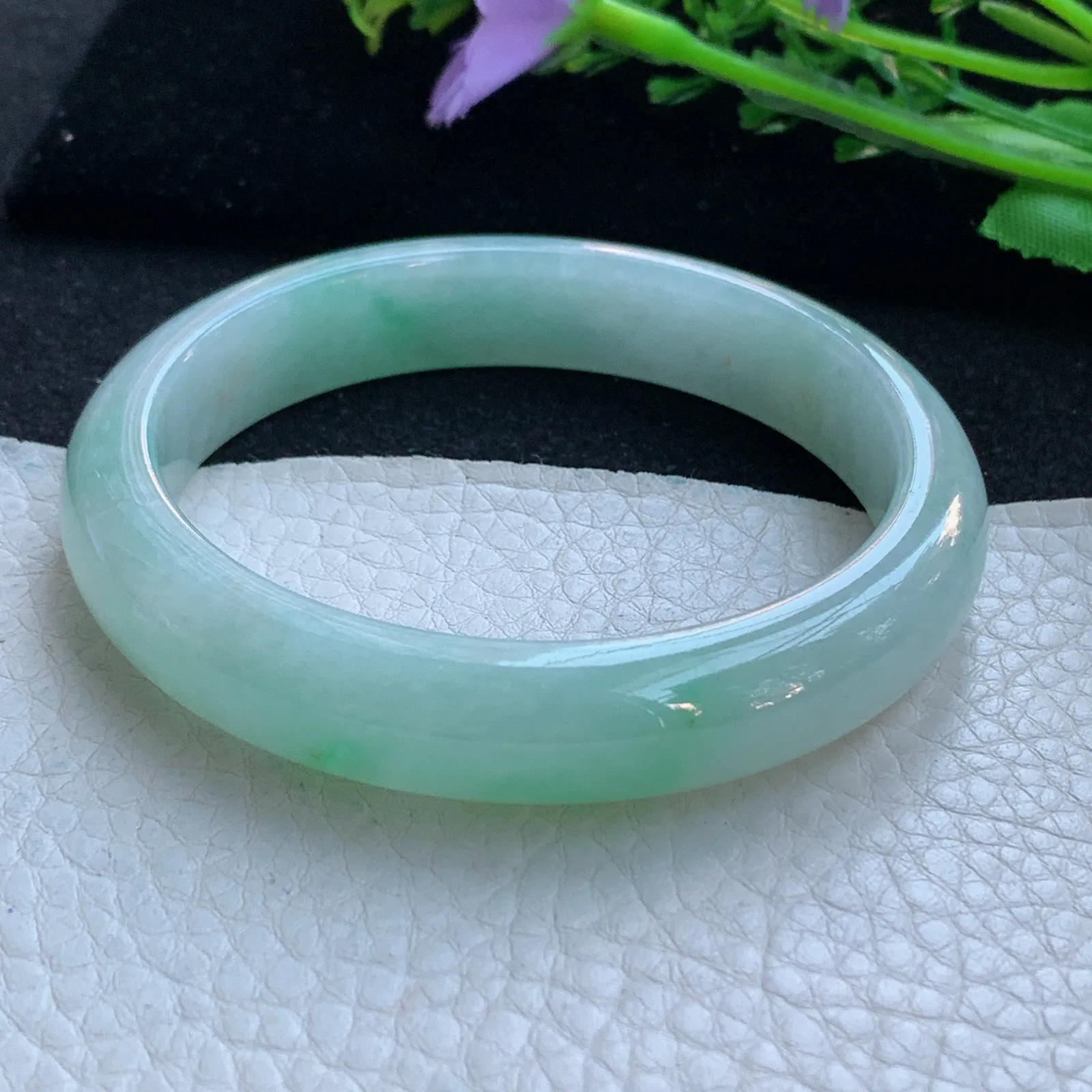 xx自然光57.5*12*7.8平安镯 缅甸翡翠a货玉手镯清爽飘绿宽边玉手环