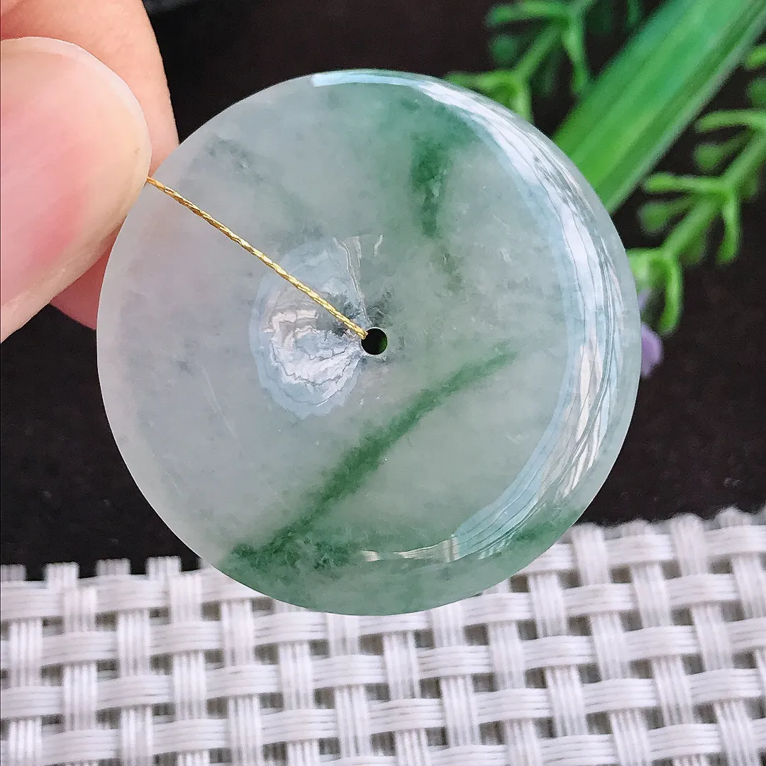 天然a货翡翠34.5/5.5老坑冰透果冻胶飘花平安扣吊坠翡翠玉挂件