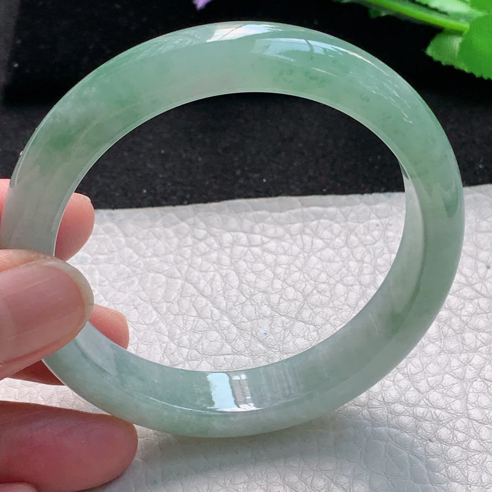 z自然光56.5*12.6*8平安镯 缅甸翡翠a货玉手镯冰胶清新宽边珠宝玉手环