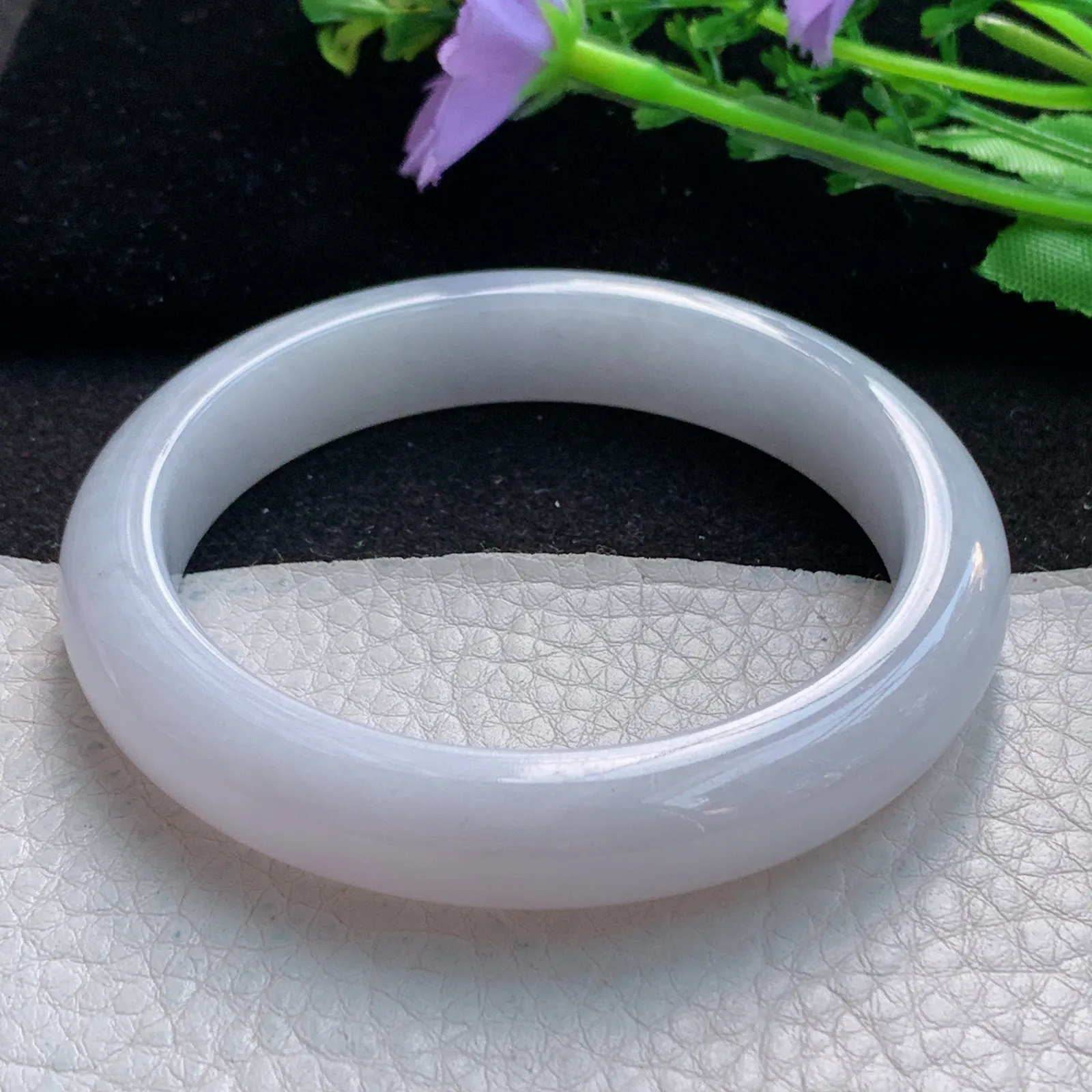 z自然光58*11.8*8.3平安镯 缅甸翡翠a货玉手镯淡紫底宽边珠宝玉手环