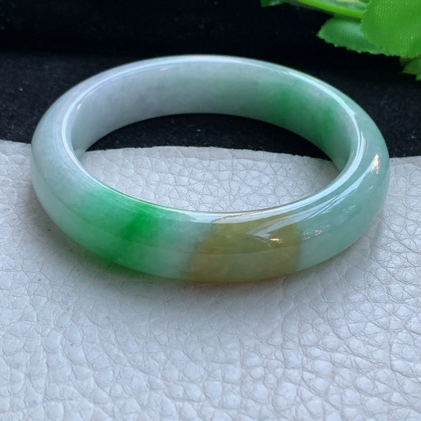mq小圈口52*12.5*8平安镯 缅甸翡翠a货玉手镯三彩宽边珠宝玉手环