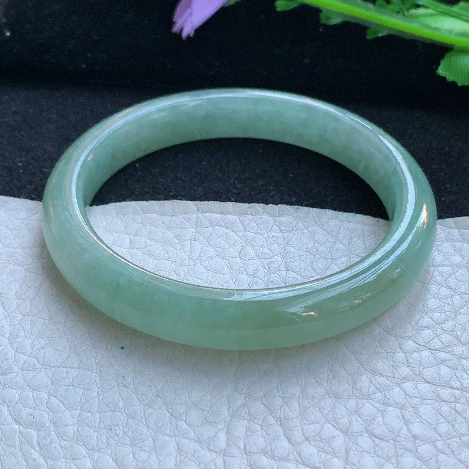 xx小圈口53*9.5*7.5平安镯 缅甸翡翠a货玉手镯双彩秀气宽边玉手环