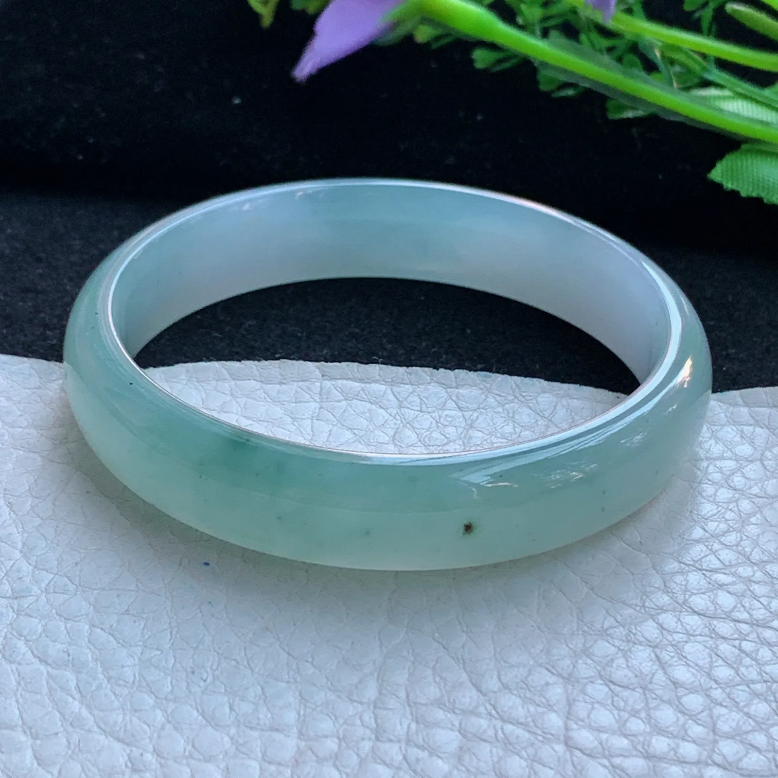 h自然光55*12*6.7平字镯 缅甸翡翠a货玉手镯冰透飘花宽边玉手环