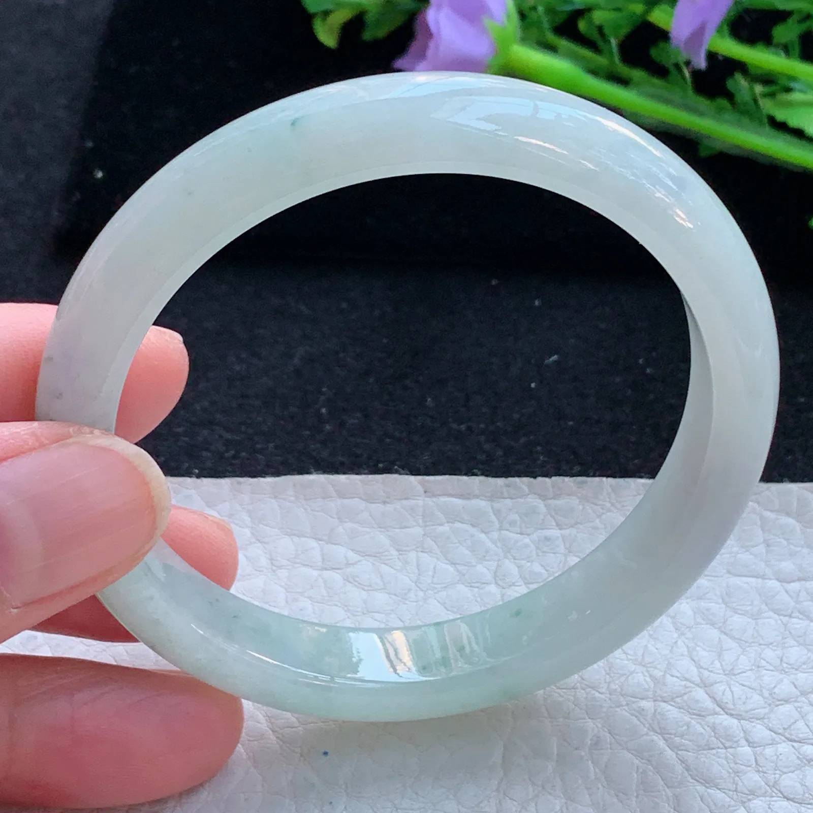 xx自然光56*10.6*7.3平安镯 缅甸翡翠a货玉手镯冰飘花宽边玉手环