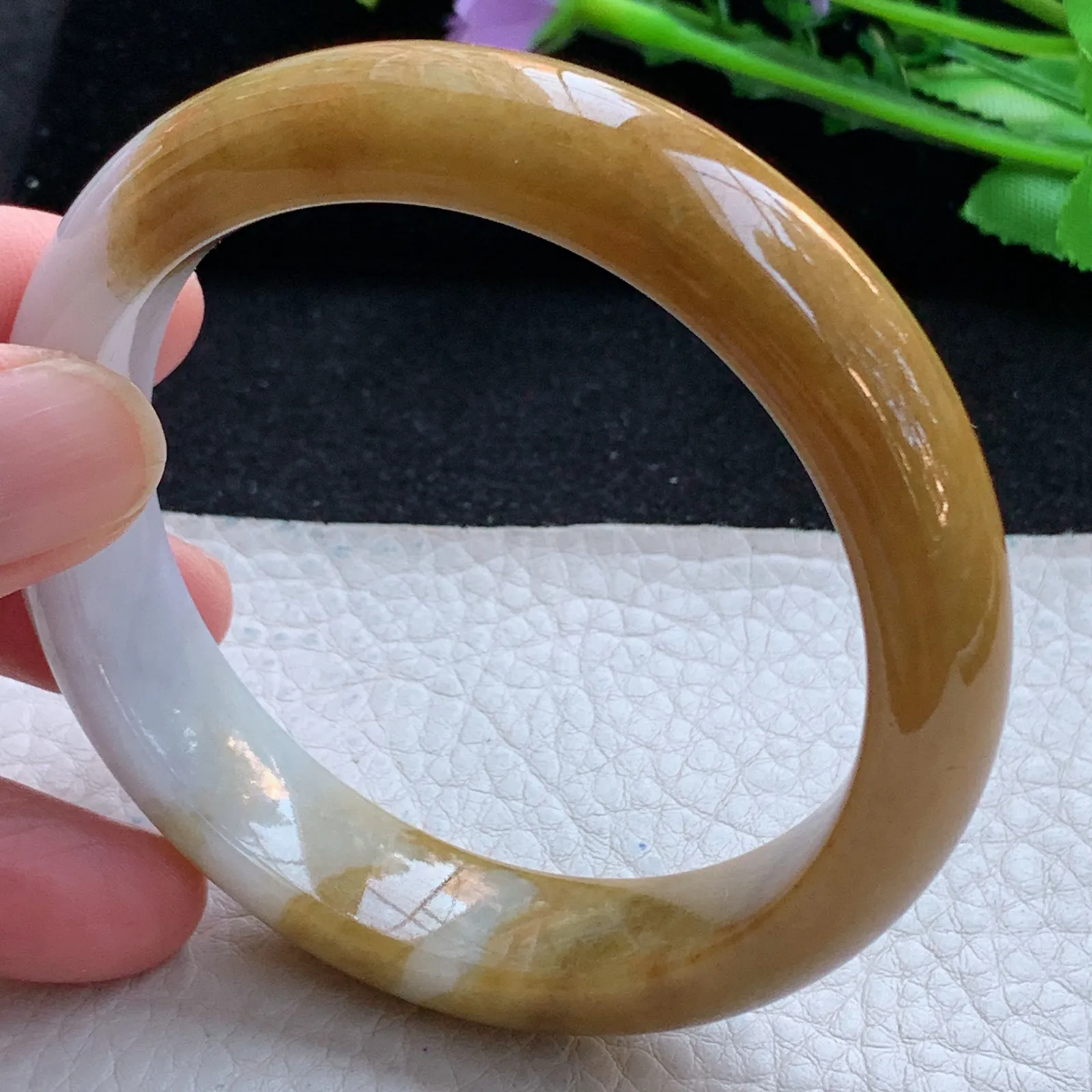 mq自然光58*14.3*8.5平安镯 缅甸翡翠a货玉手镯双彩宽边珠宝玉手环