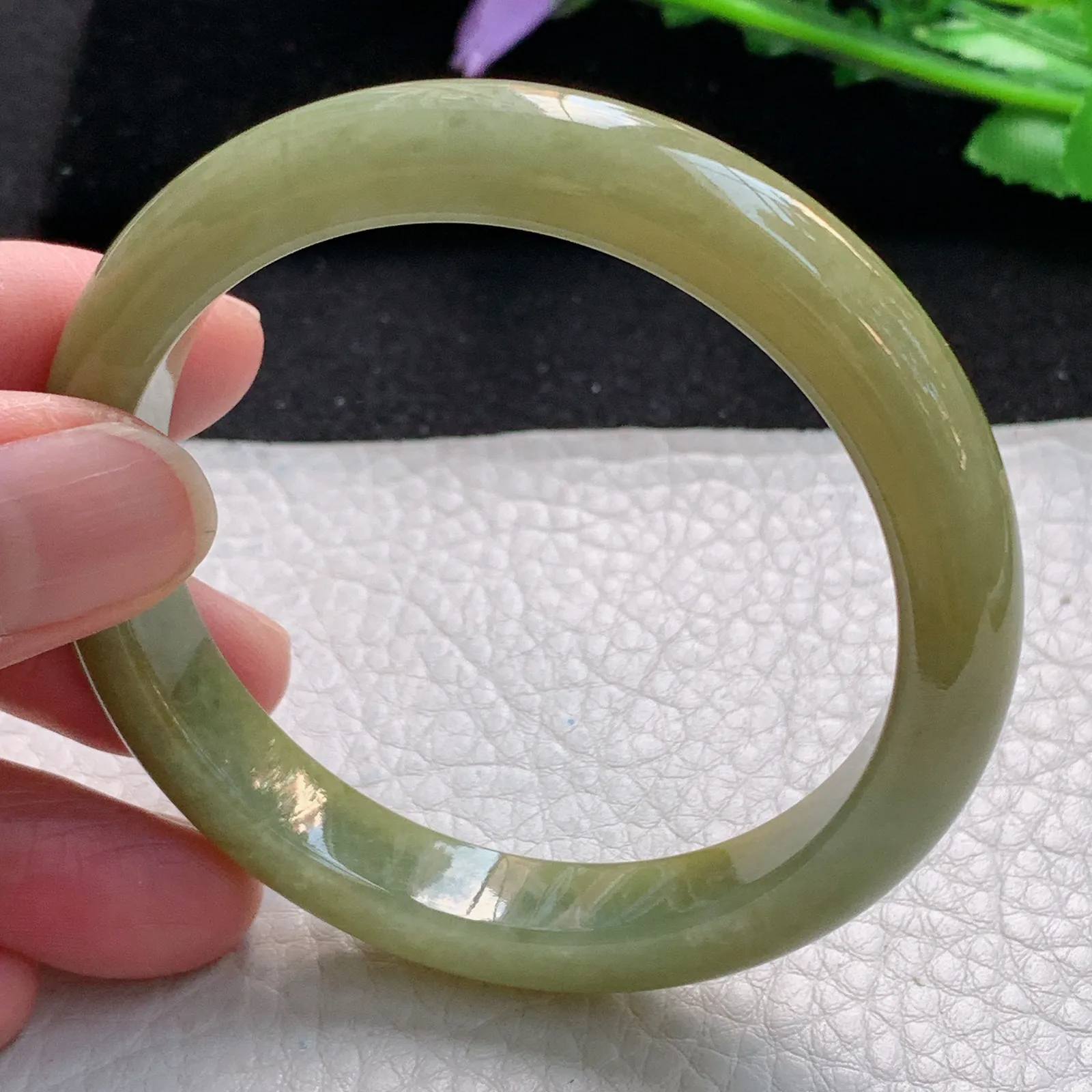 z自然光54.5*10*7.6平安镯 缅甸翡翠a货玉手镯冰黄秀气宽边珠宝玉手环