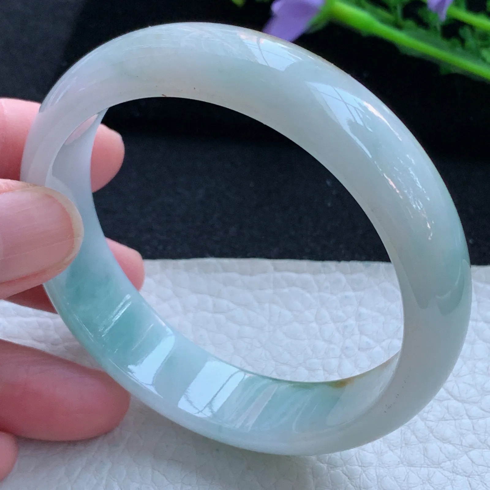 h自然光58*15.2*7轮胎镯 缅甸翡翠a货玉手镯冰三彩宽边玉手环