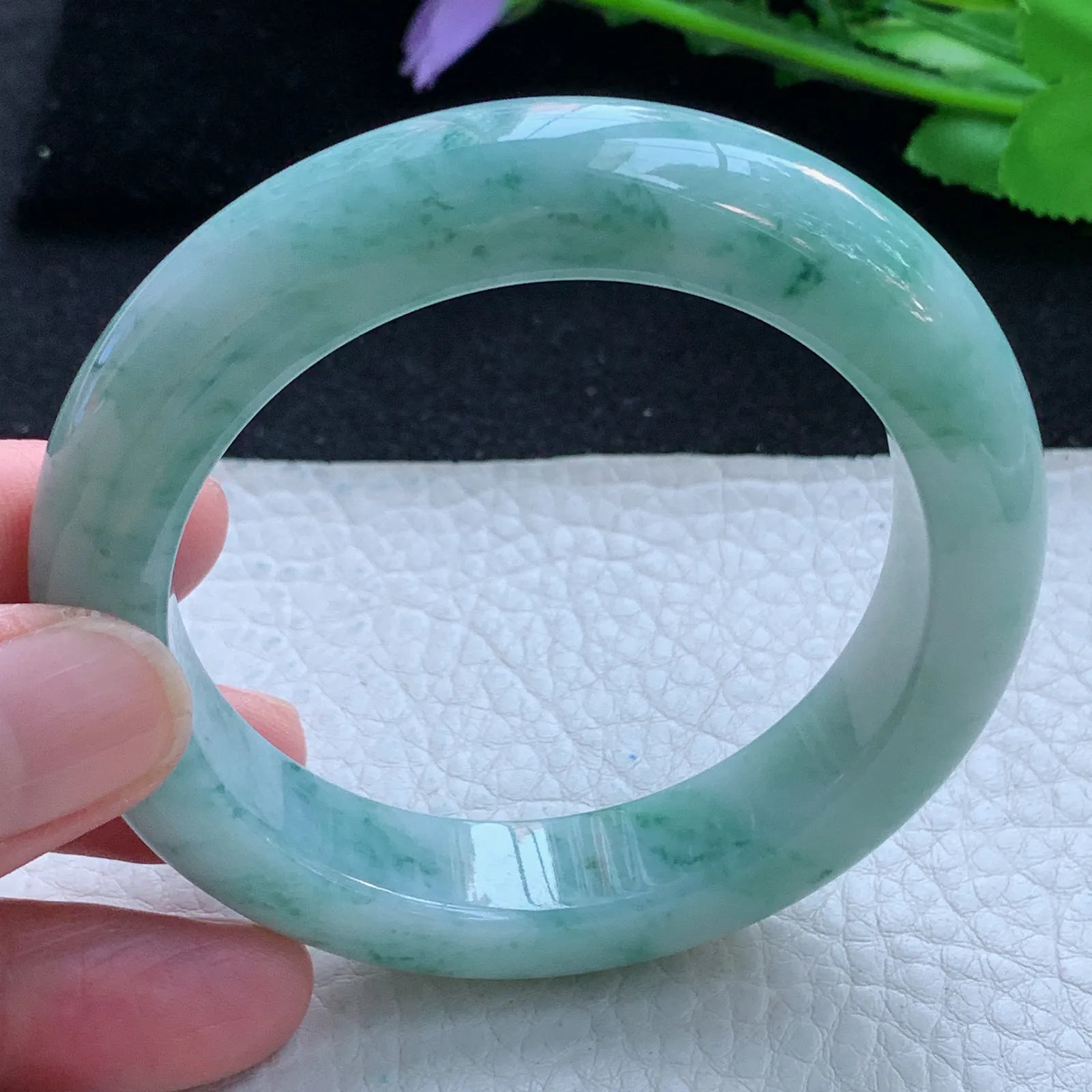 js自然光54*12.8*9.6平安镯 缅甸翡翠a货玉手镯飘花厚装宽边珠宝玉手环