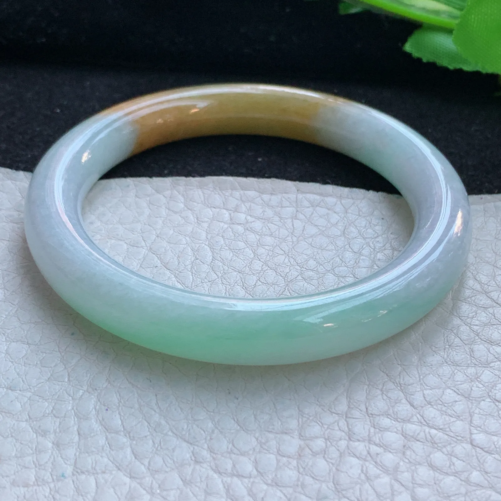 mq自然光54.5*9.5*9美人镯 缅甸翡翠a货玉手镯三彩圆条珠宝玉手环