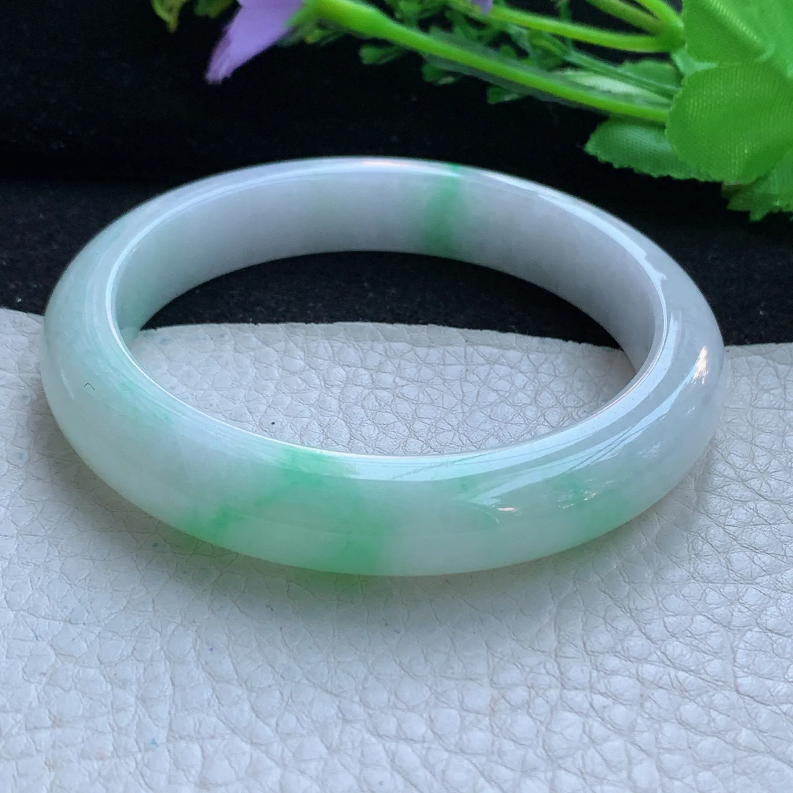 yh大圈口60*12*8.6平安镯 缅甸翡翠a货玉手镯飘阳绿宽边玉手环