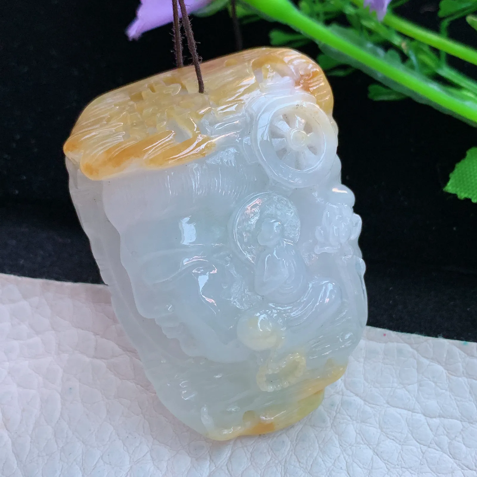 lz自然光52.8*37.3*16.8缅甸翡翠精雕普度众生玉吊坠 玉挂件