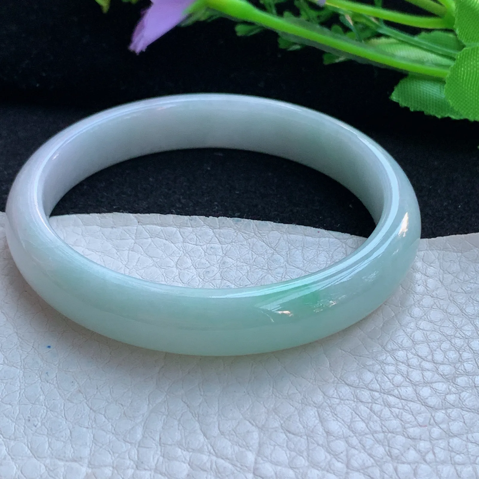 xx自然光58*11*7平安镯 缅甸翡翠a货玉手镯飘花秀气宽边玉手环