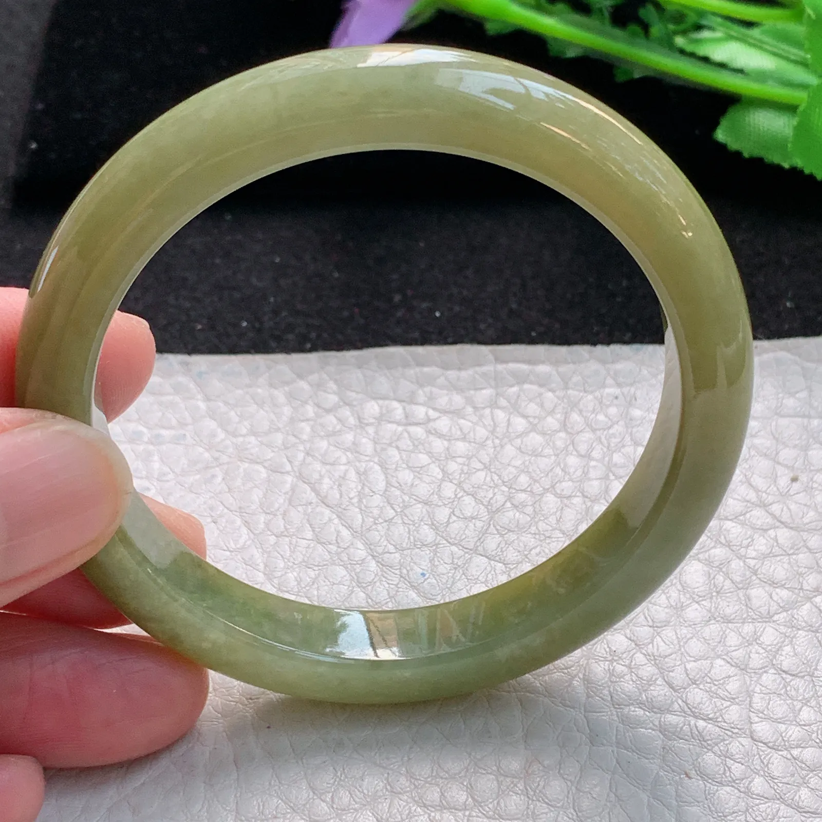 z自然光54.5*10*7.6平安镯 缅甸翡翠a货玉手镯冰黄秀气宽边珠宝玉手环