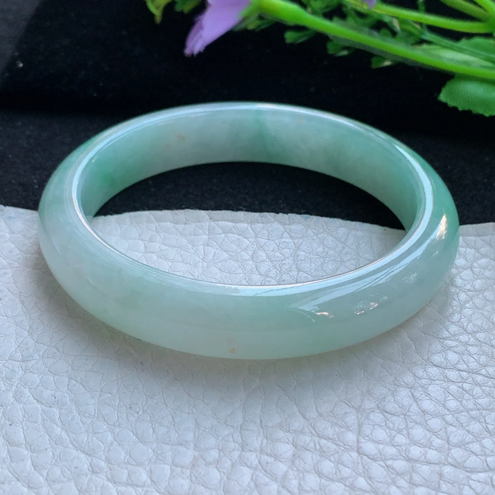 xx自然光57.5*12*7.8平安镯 缅甸翡翠a货玉手镯清爽飘绿宽边玉手环