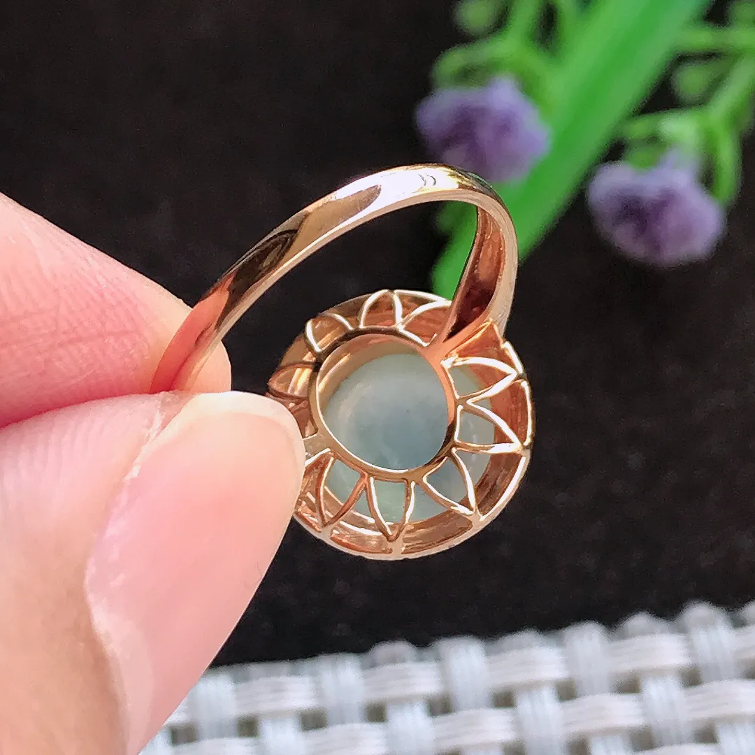 天然a货翡翠17.1/14/9.5老坑18k金镶嵌冰种起光戒指女款翡翠玉女戒