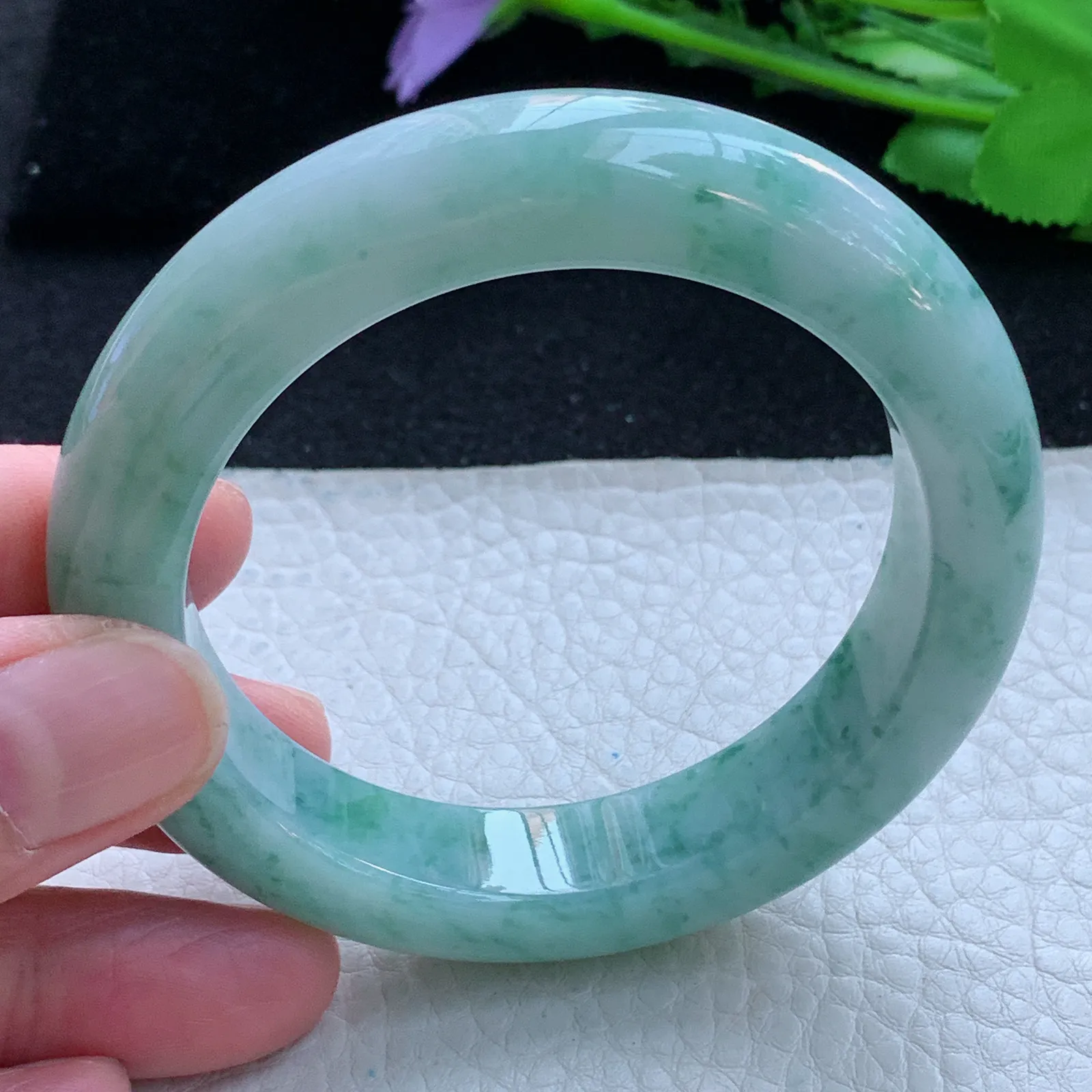 js自然光54*12.8*9.6平安镯 缅甸翡翠a货玉手镯飘花厚装宽边珠宝玉手环