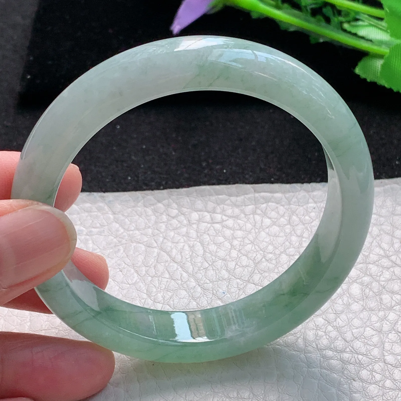 z自然光56.5*12.6*8平安镯 缅甸翡翠a货玉手镯冰胶清新宽边珠宝玉手环