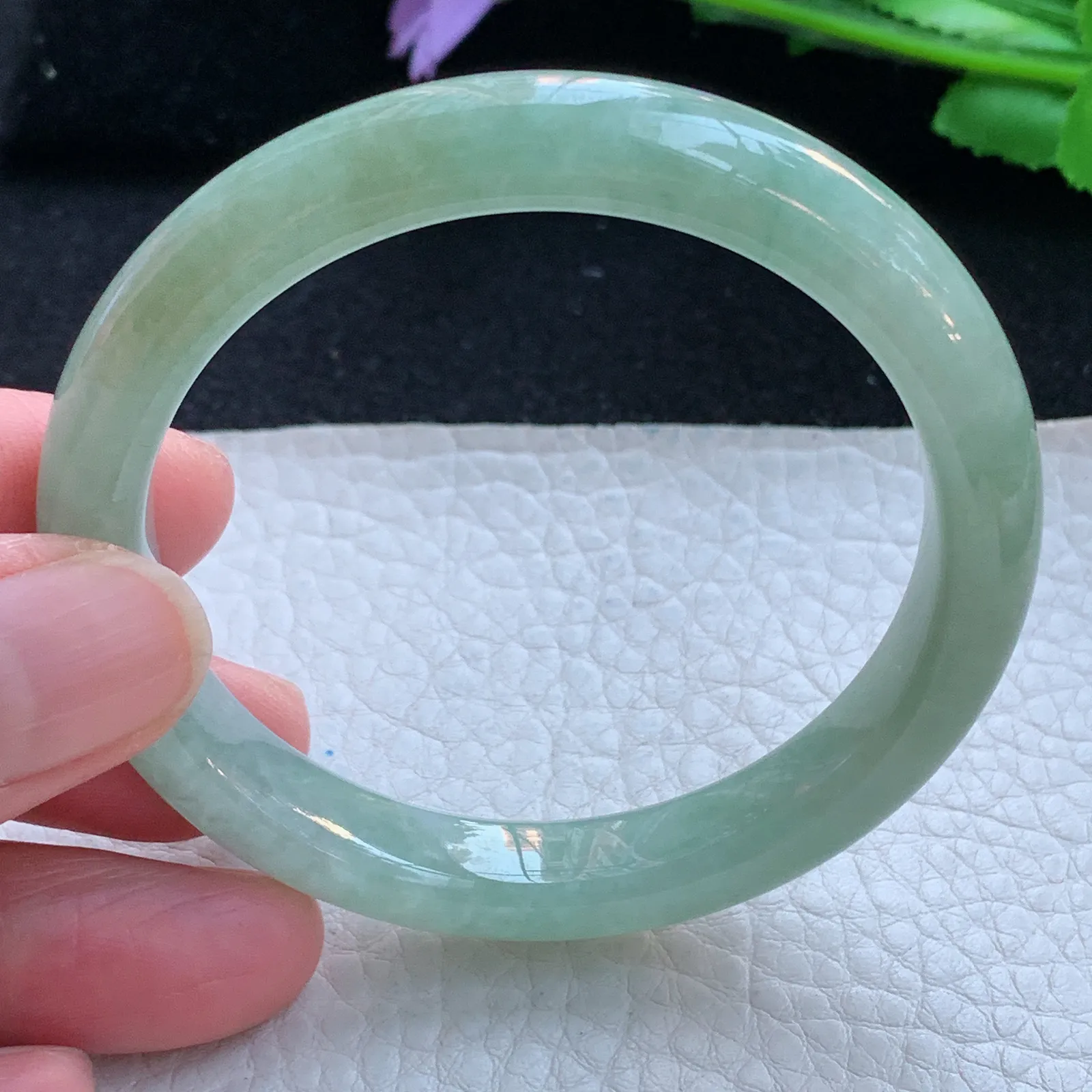 xx小圈口53*9.5*7.5平安镯 缅甸翡翠a货玉手镯双彩秀气宽边玉手环