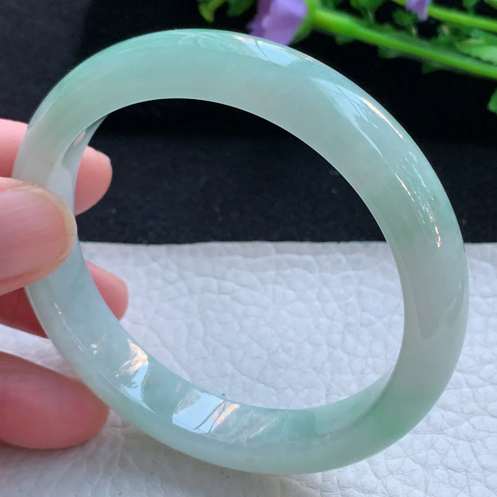 xx自然光57.5*12*7.8平安镯 缅甸翡翠a货玉手镯清爽飘绿宽边玉手环