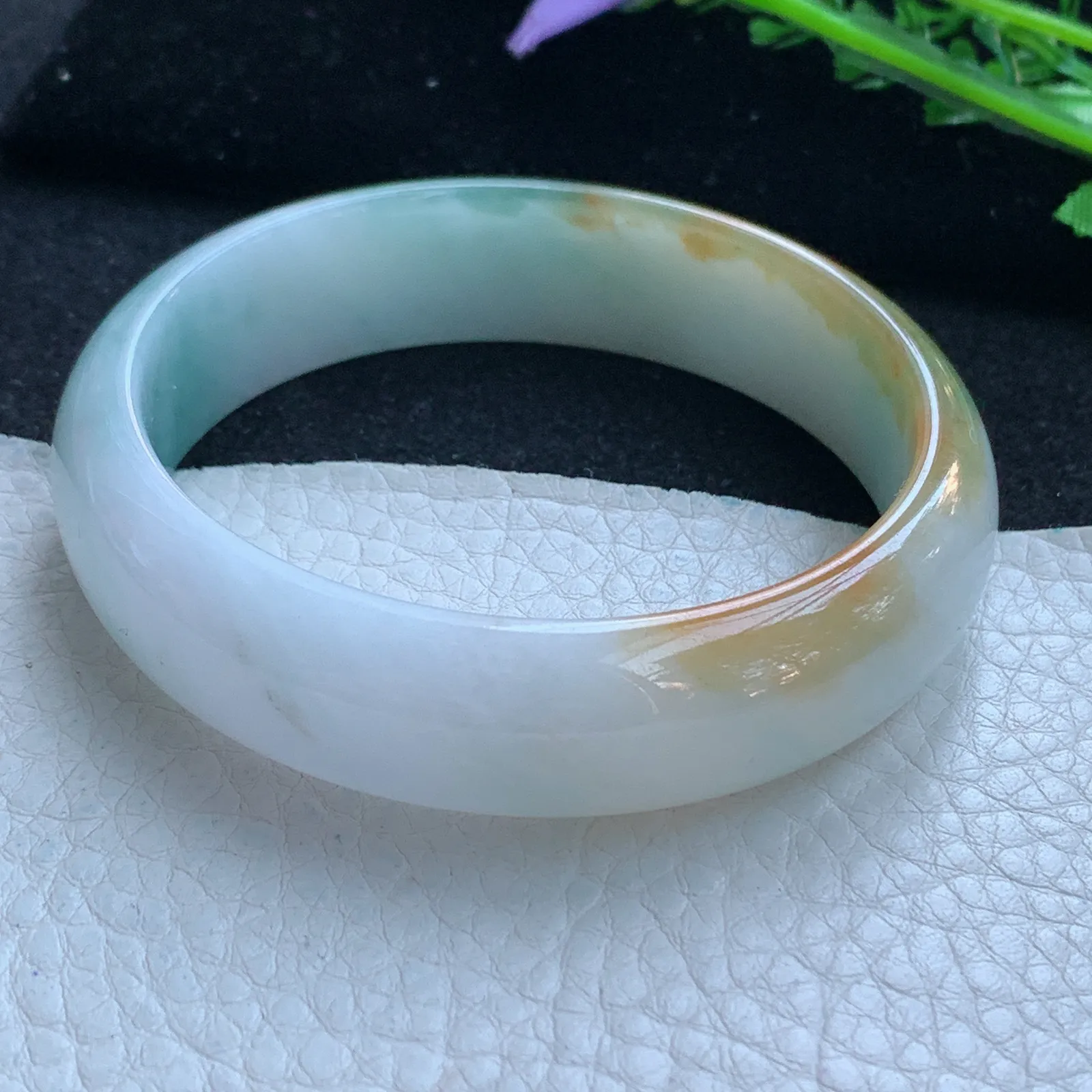 h自然光58*15.2*7轮胎镯 缅甸翡翠a货玉手镯冰三彩宽边玉手环