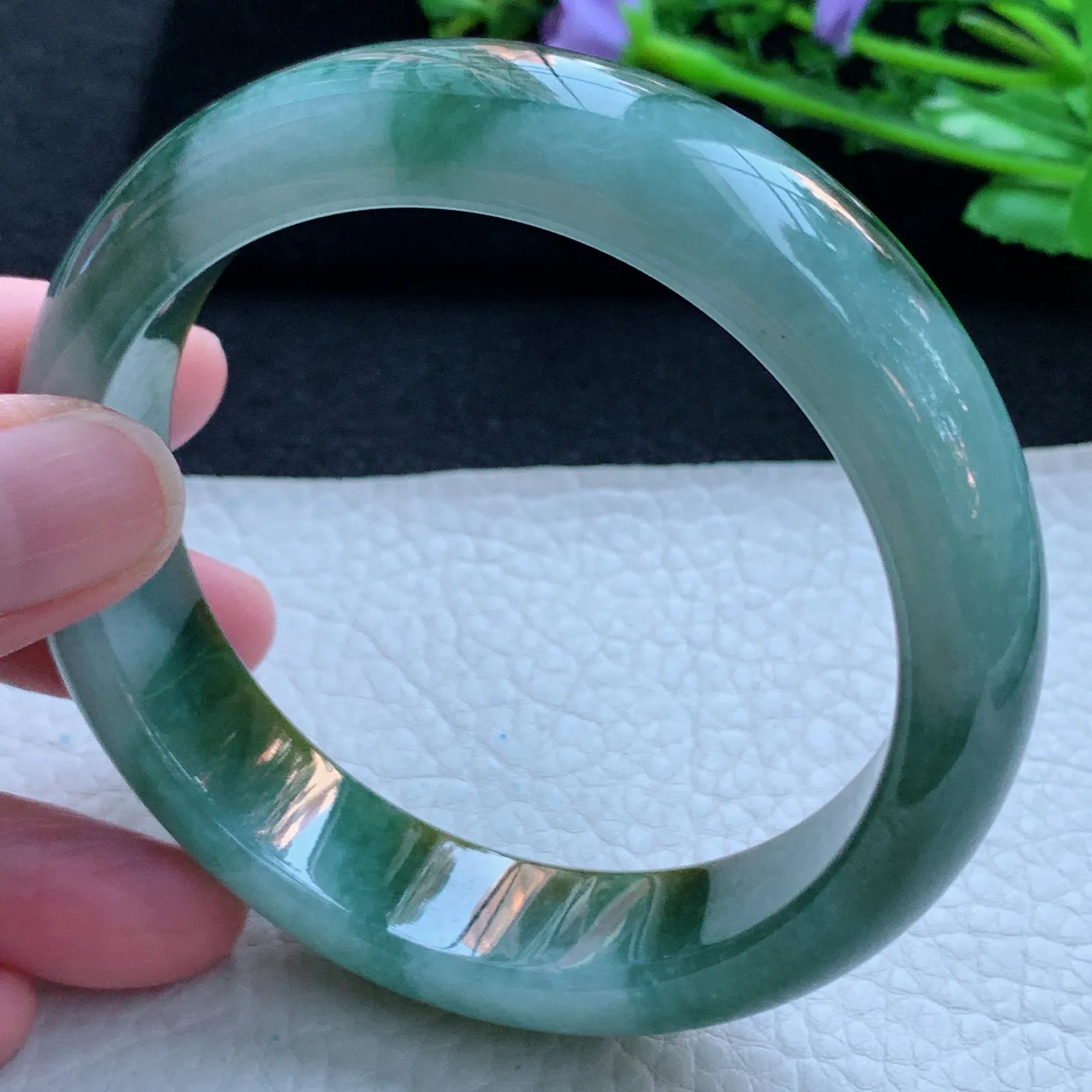 jx大圈口63*16*9.3轮胎镯 缅甸翡翠a货玉手镯飘双彩厚装宽边玉手环