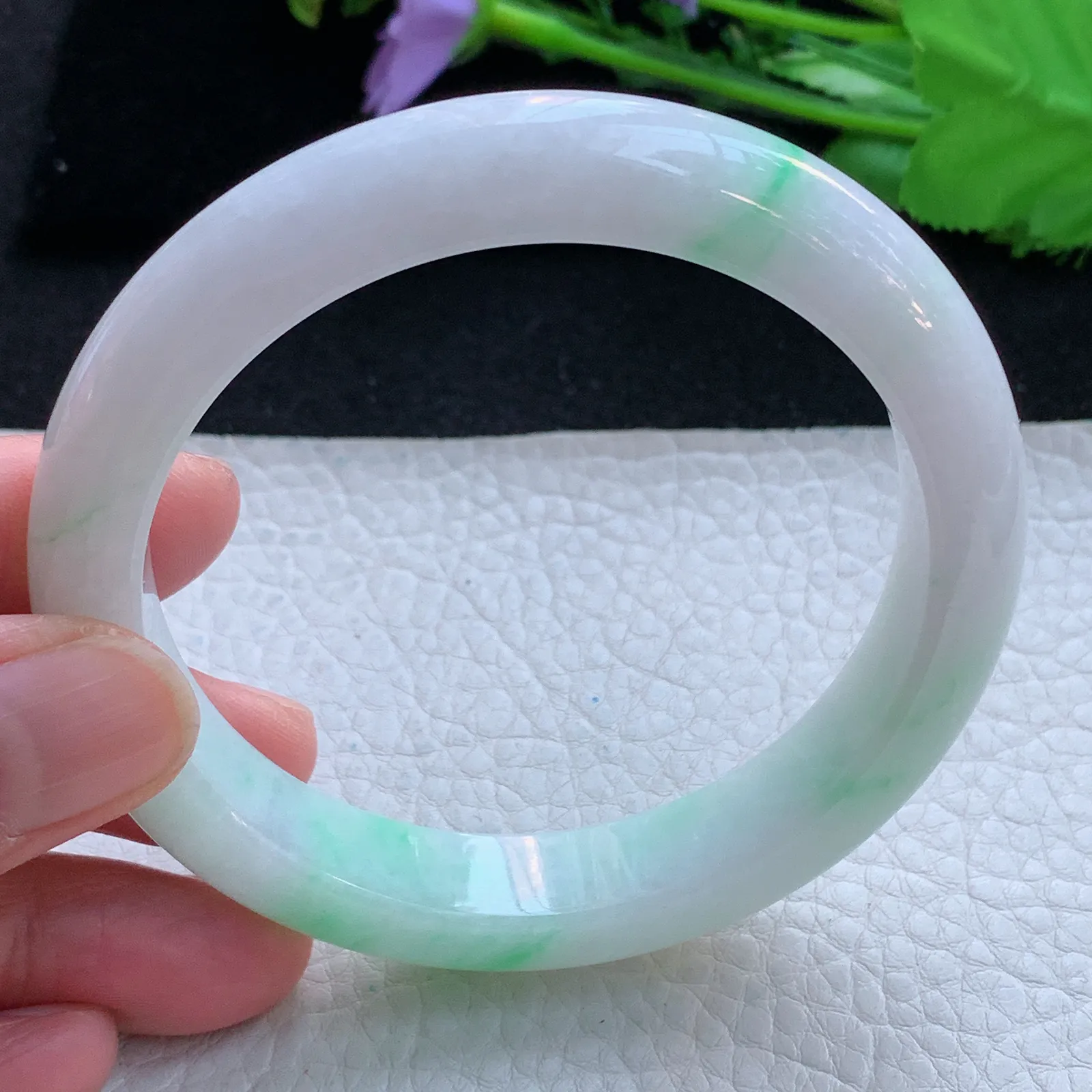 yh大圈口60*12*8.6平安镯 缅甸翡翠a货玉手镯飘阳绿宽边玉手环