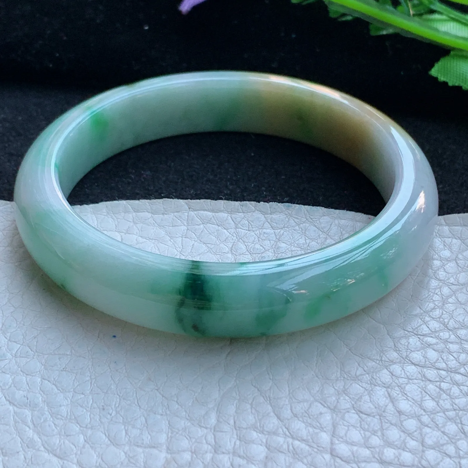 h自然光57.5*12*8平安镯 缅甸翡翠a货玉手镯三彩宽边玉手环