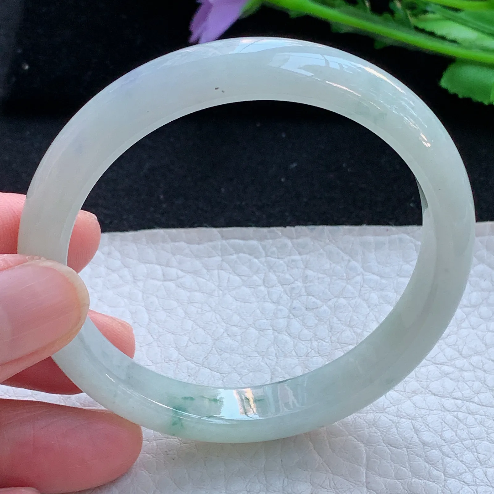 xx自然光56*10.6*7.3平安镯 缅甸翡翠a货玉手镯冰飘花宽边玉手环