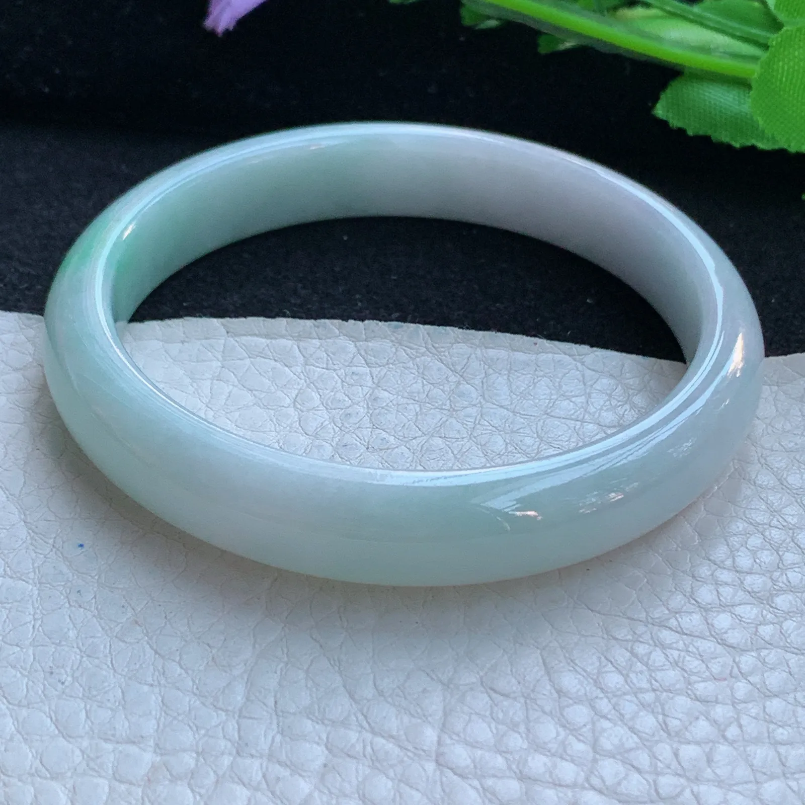 xx自然光58*11*7平安镯 缅甸翡翠a货玉手镯飘花秀气宽边玉手环